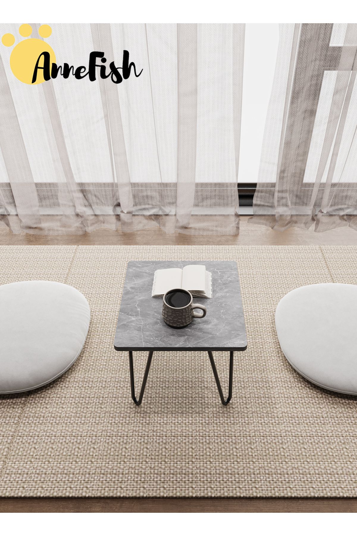 AnneFish-5pcs Floor Coffee Table Set Low Square Home Nesting Friends Gathering Table Set Of 5 Side Table 6