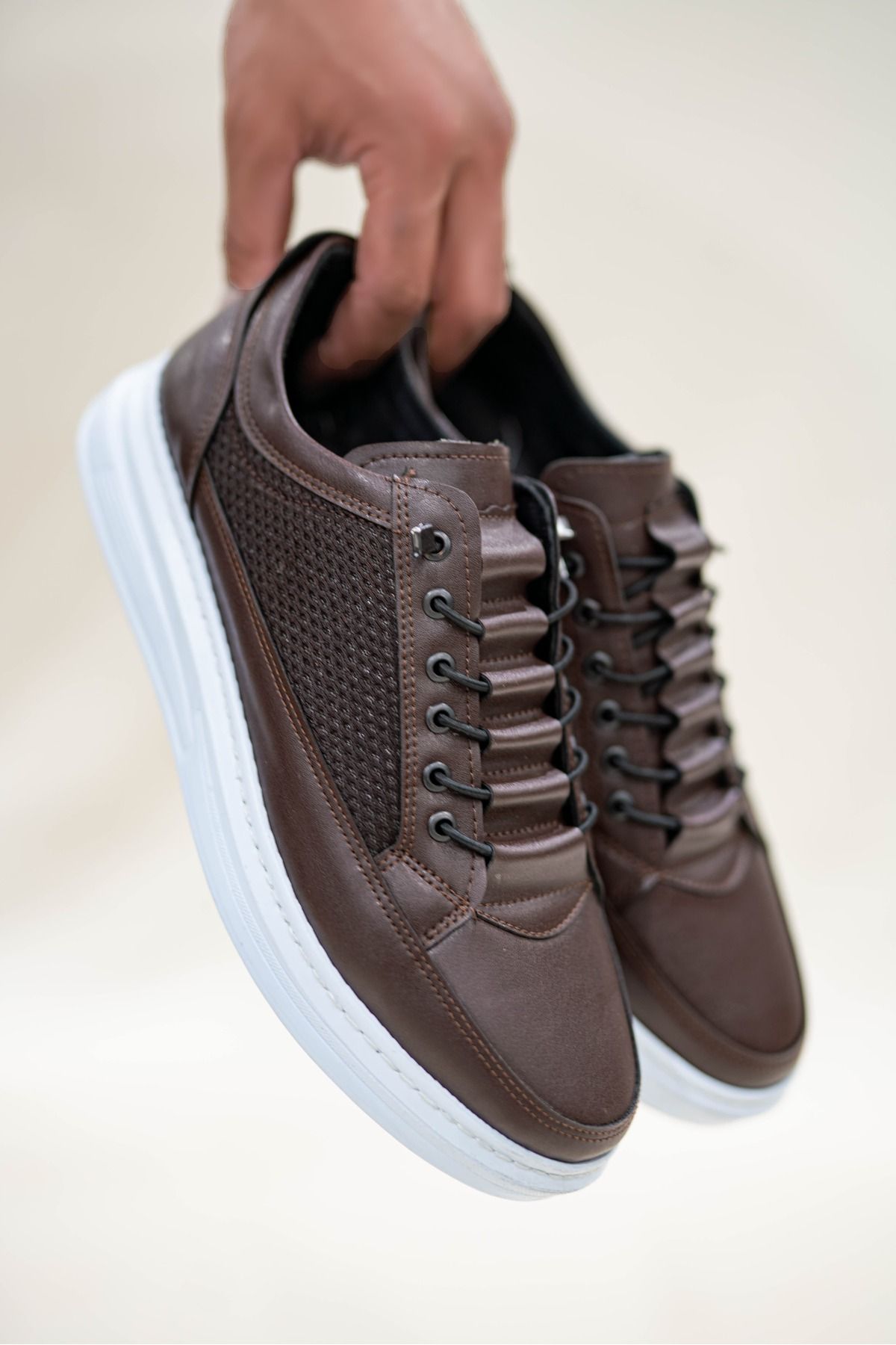 BİKAJOO Erkek Kahverengi Fileli Lastikli Günlük Casual Ayakkabı Sneaker BKJ4060