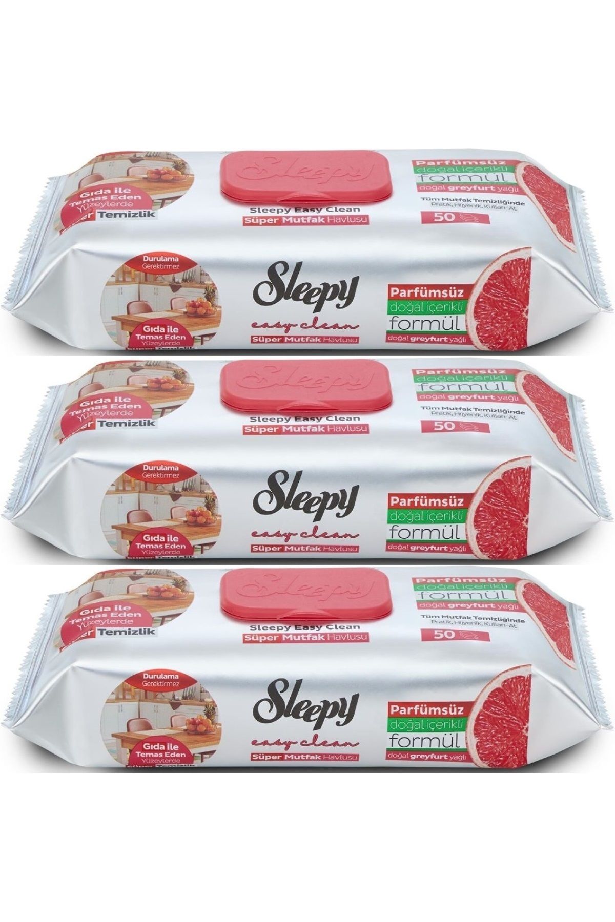Sleepy Easy Clean Yüzey Temizlik Mutfak Havlusu-Mendili 50 Yaprak Greyfurt Yağlı (3Lü Set) 150 Yprk