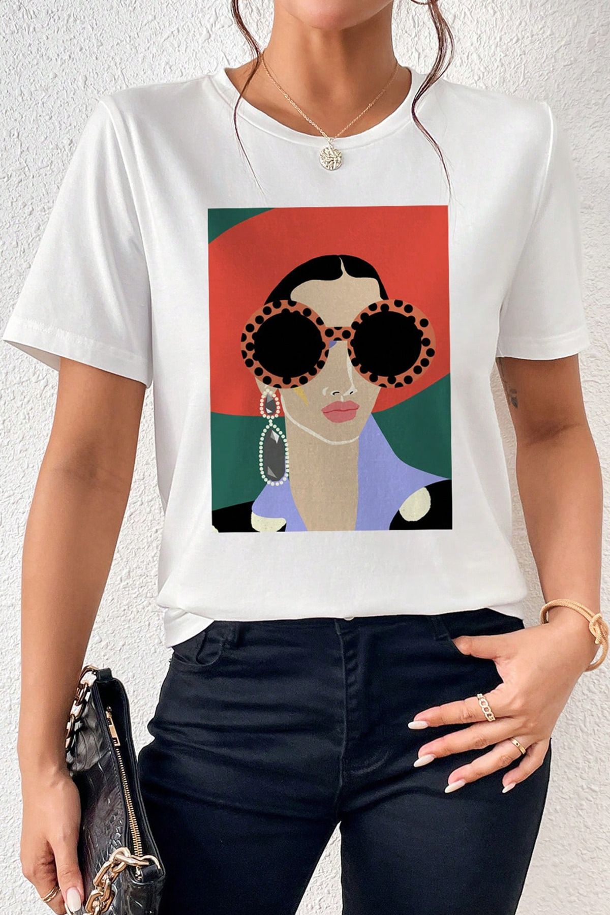 ELFAMİ Portre Baskılı Oversize T-Shirt