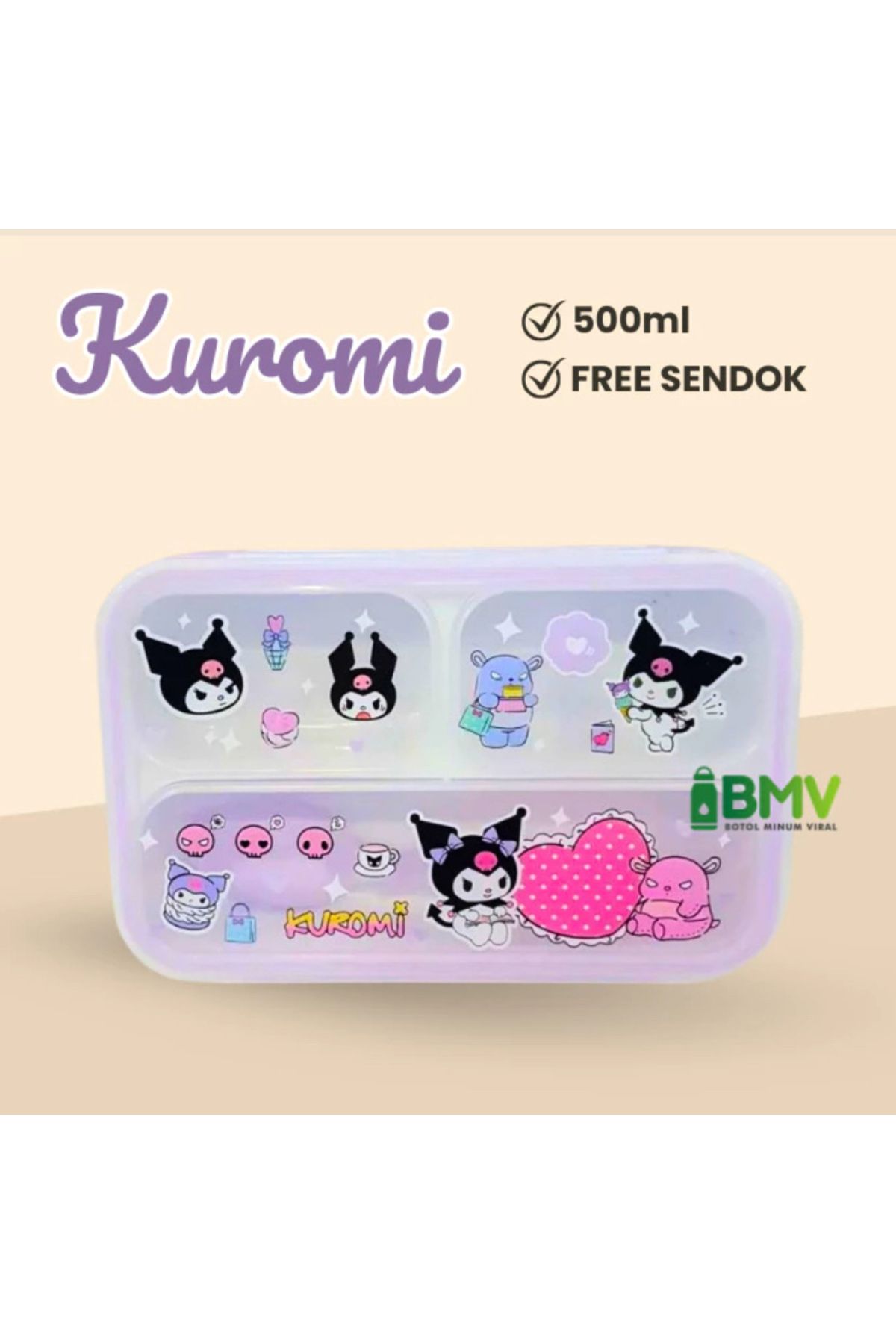 synshop Kuromi Kuromili Sanrio 3 Bölmeli Yemek Okul Beslenme Kutusu Kabı Okul Kırtasiye İhtiyaçları