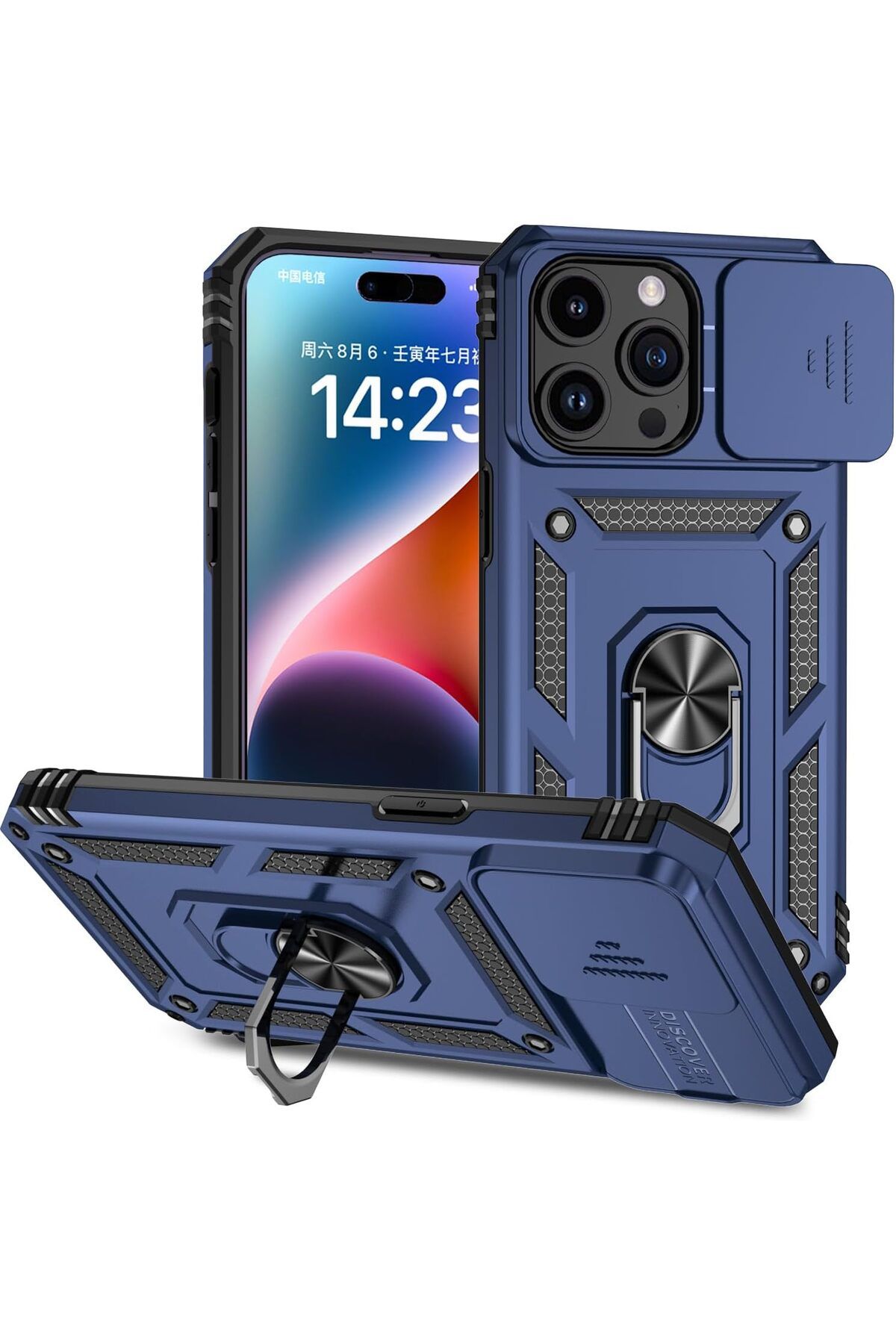 Rivor Apple iPhone 13 Pro Uyumlu Kılıf Kamera Sürgülü Standlı Yüzüklü Darbe Emici Zırh Koruyucu Tank Kapak