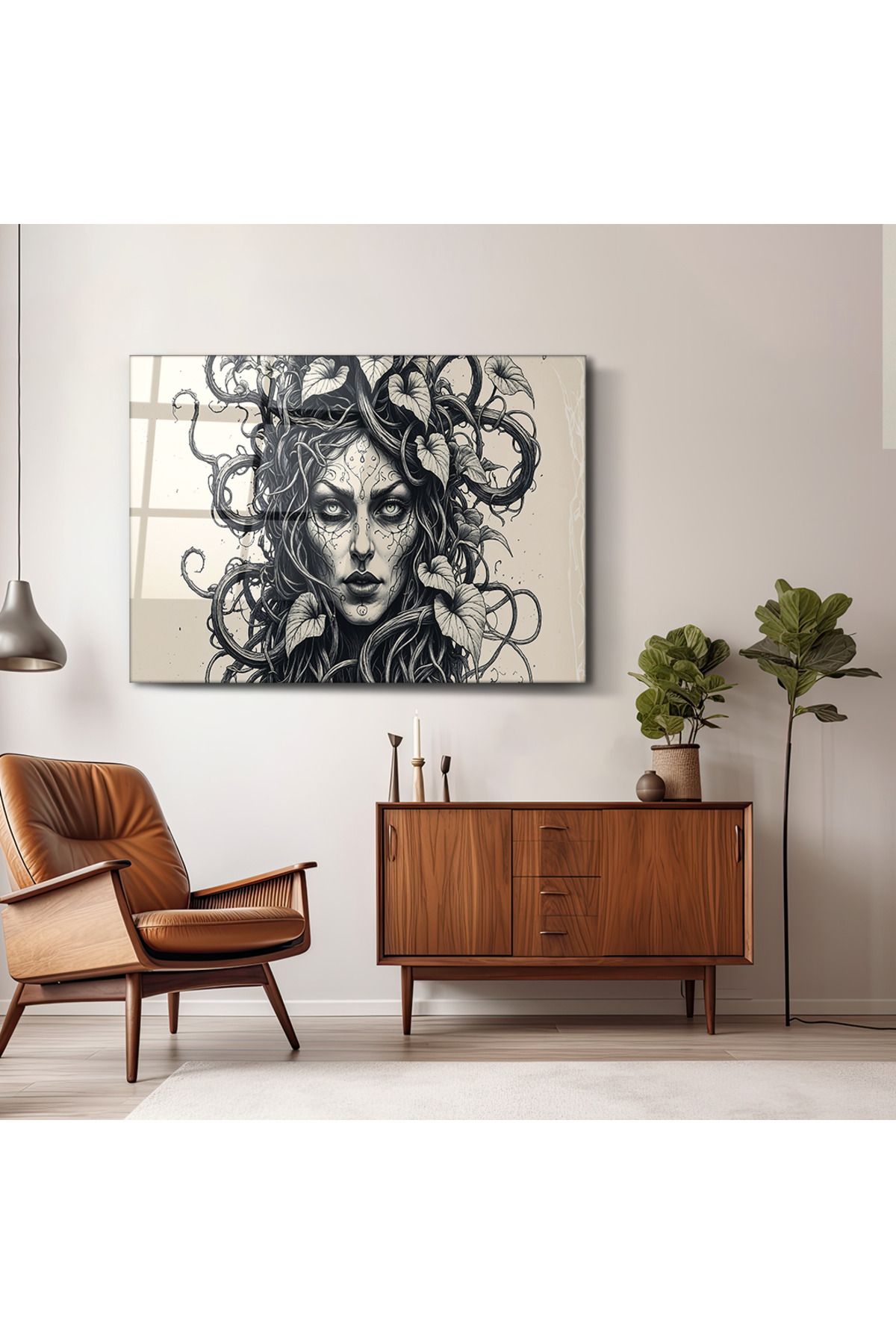 PoyKilArt Cam Tablo - Medusa - Duvar dekorasyonu - Ofis dekorasyonu - Duvar tablosu - YT