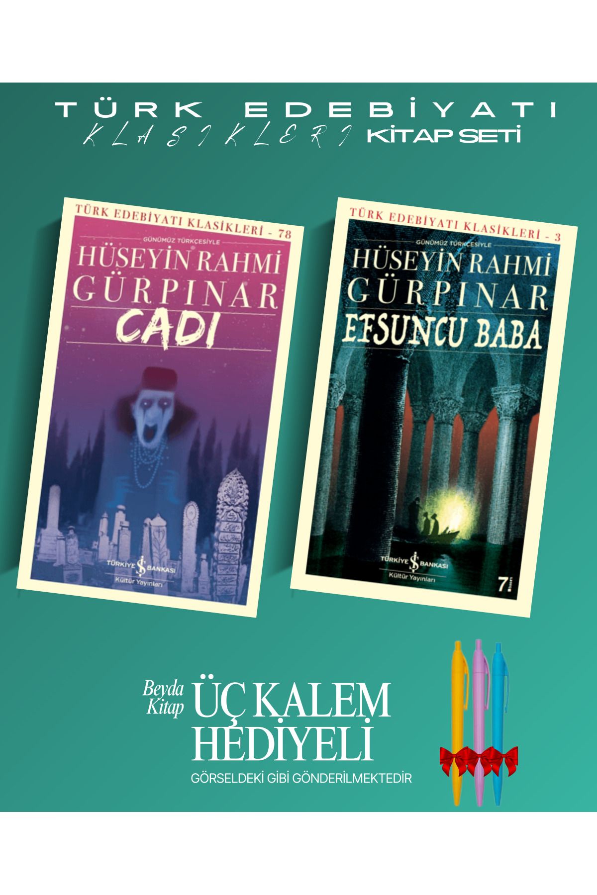 TÜRKİYE İŞ BANKASI KÜLTÜR YAYINLARI Cadı - Efsuncu Baba - Hüseyin Rahmi - Kitap Seti - Kalem Hediyeli - İSTDKLS