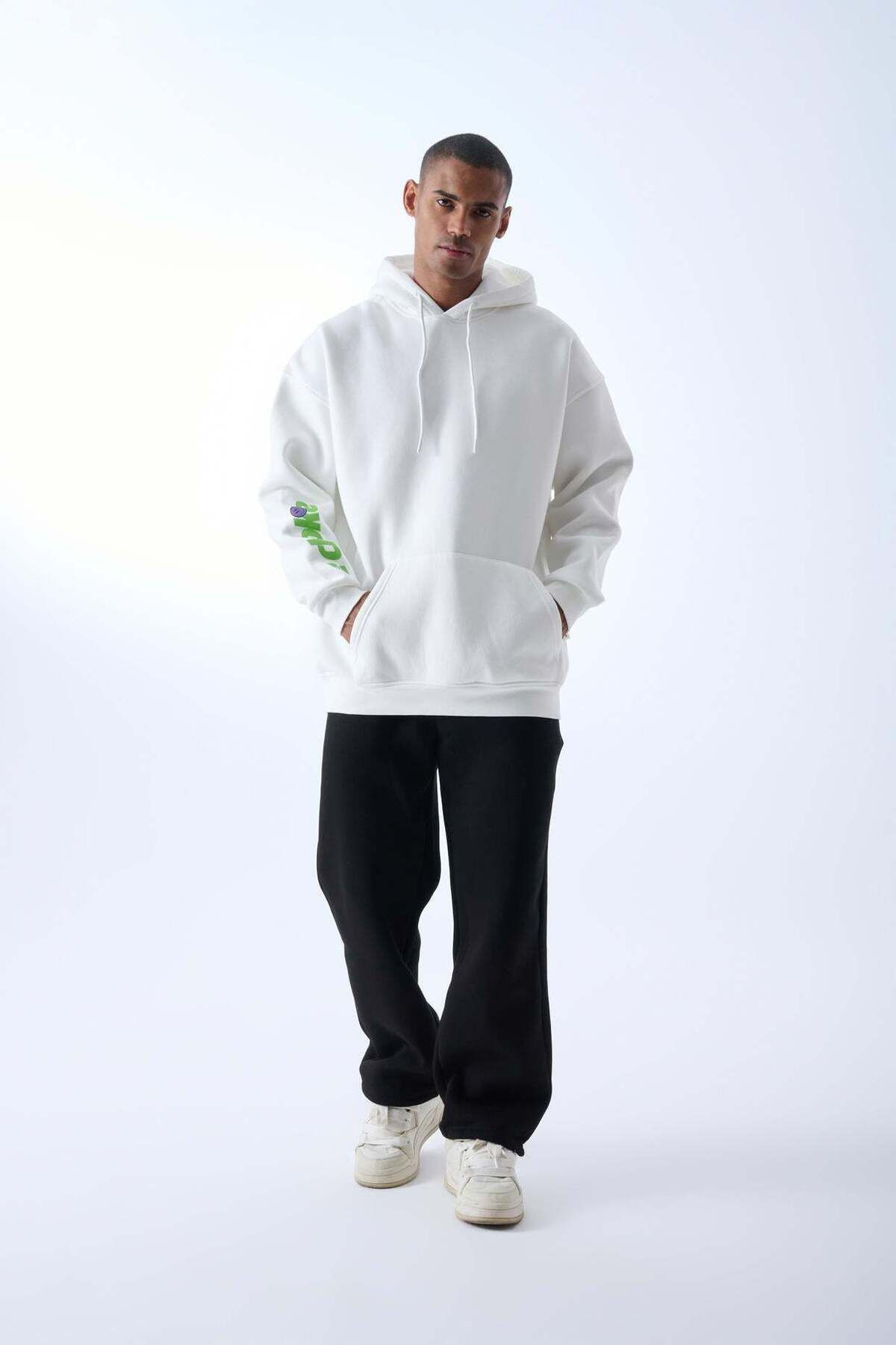 jaceyjace Echoke Kapüşonlu Oversize Sweatshirt - Ekru