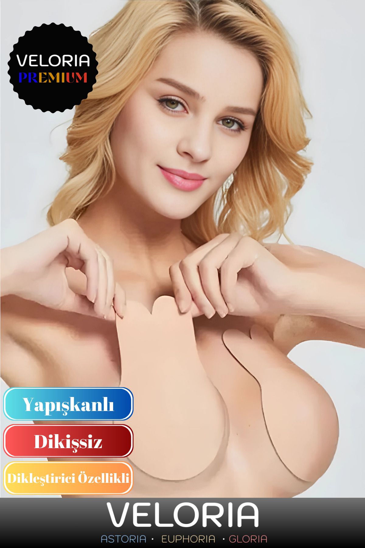 Veloria Premium Seri Göğüs Dikleştiren Dolgun Gösteren Dikişsiz Göğüs Ucu Kapatıcı Hayalet Tavşan Sütyen
