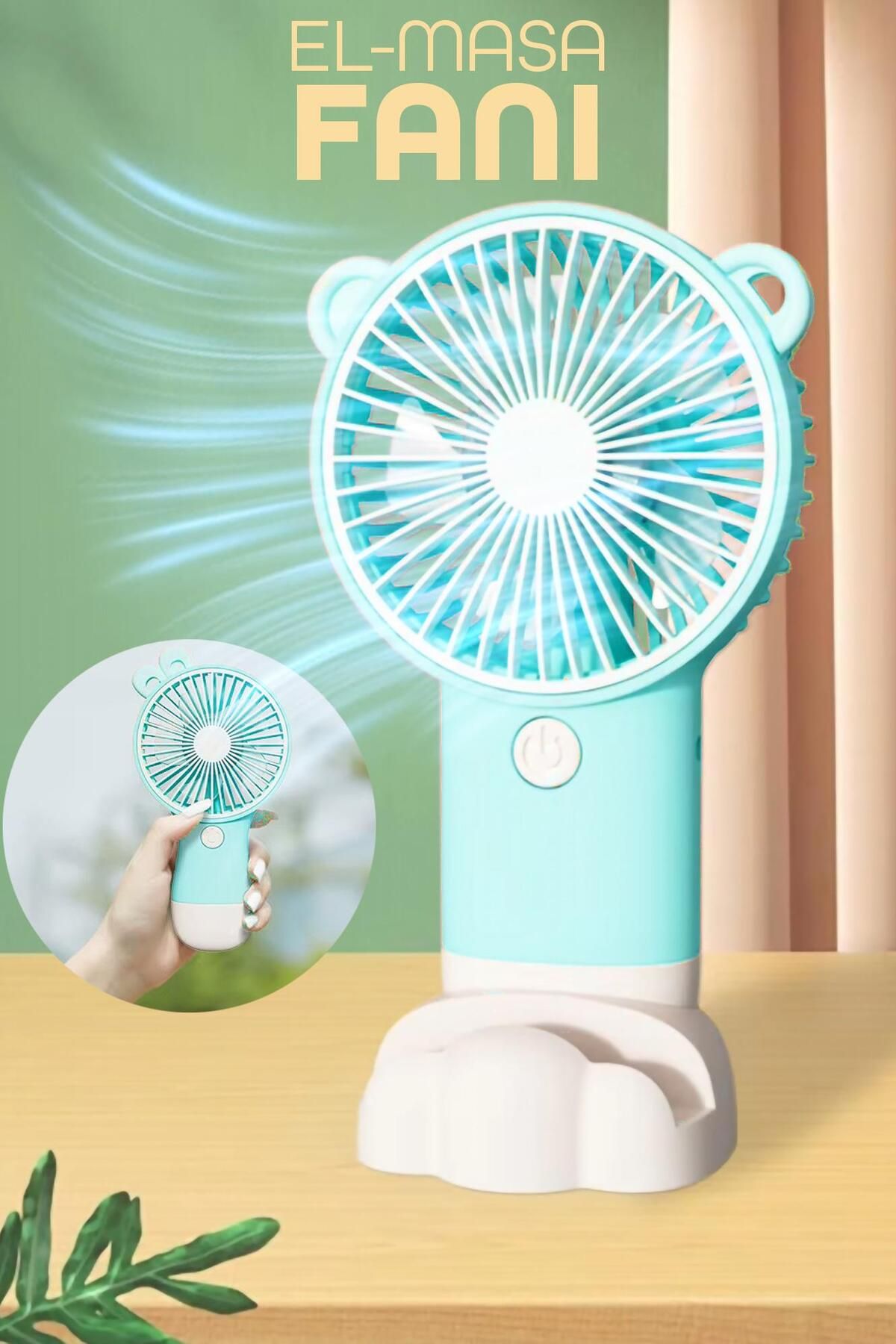 Telvesse Şarjlı Telefon Standlı Mini El Fanı Seyahat Masaüstü Vantilatör Taşınabilir Mini Fan Turkuaz 0808