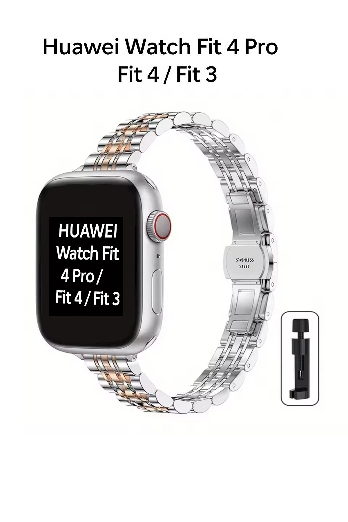 Alstrap Huawei Watch Fit 4 Pro/Fit 4/Fit 3 Uyumlu Paslanmaz Çelik Slim Ince Rolex Tasarım Kordon KAyış