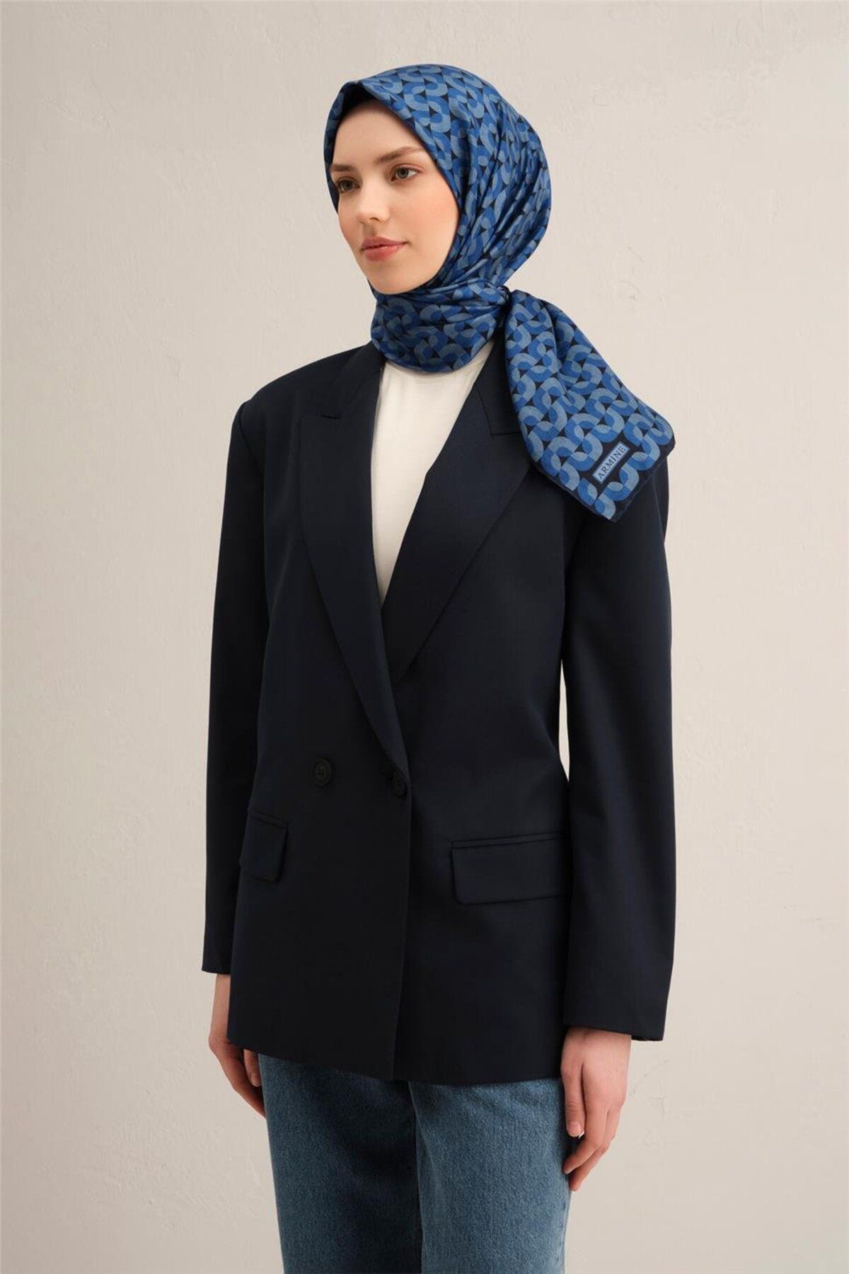 Desenli Saf Ipek Twill Eşarp 9321- 57 - 1