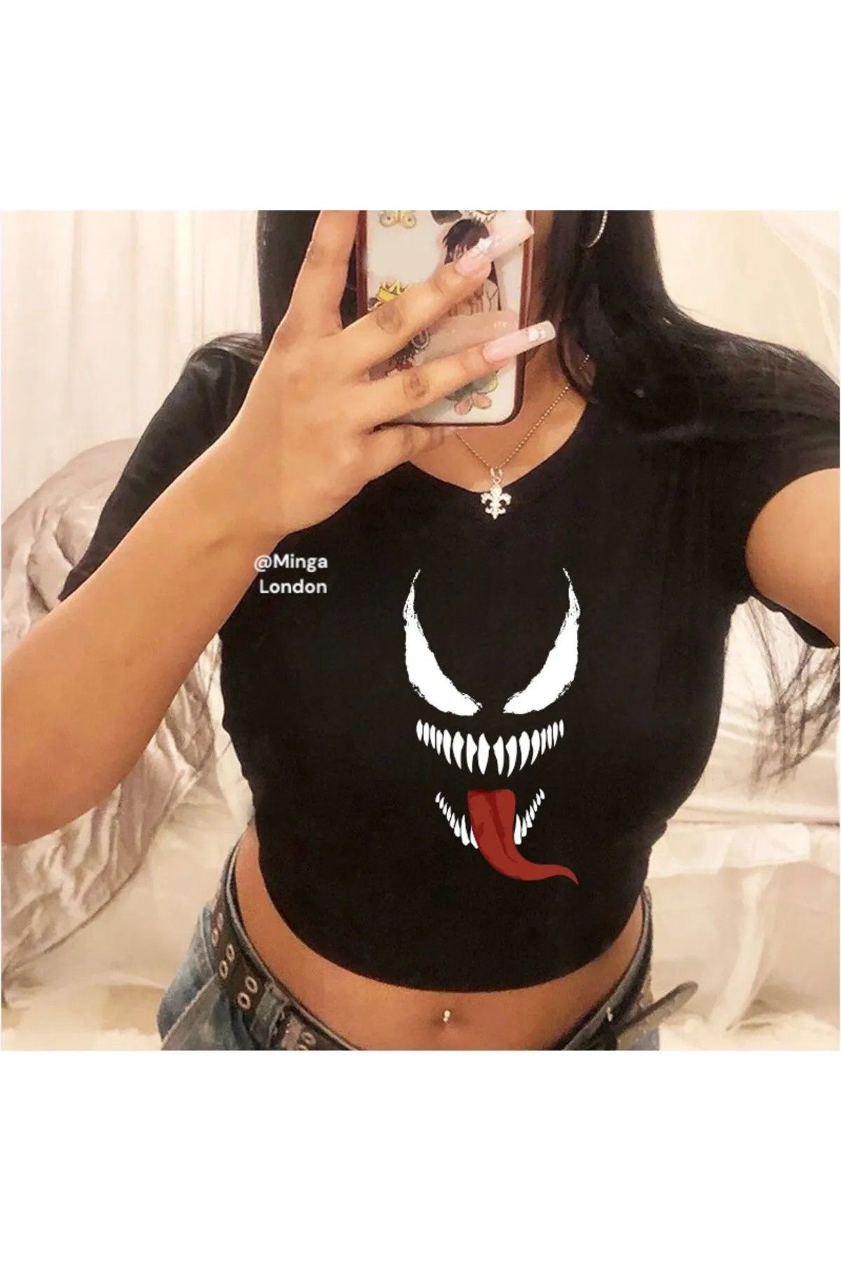 DEEFWEAR Siyah Venom Crop Bluz