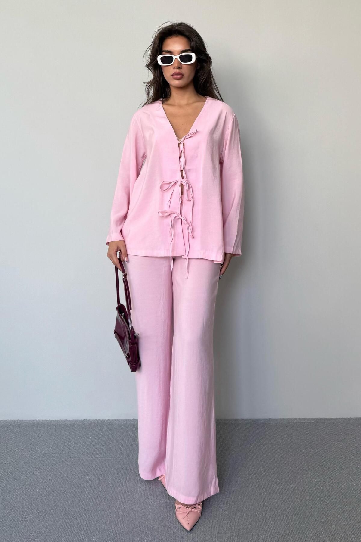 Madmext Pembe Önü Bağlamalı Alt Üst Takım Mg2473