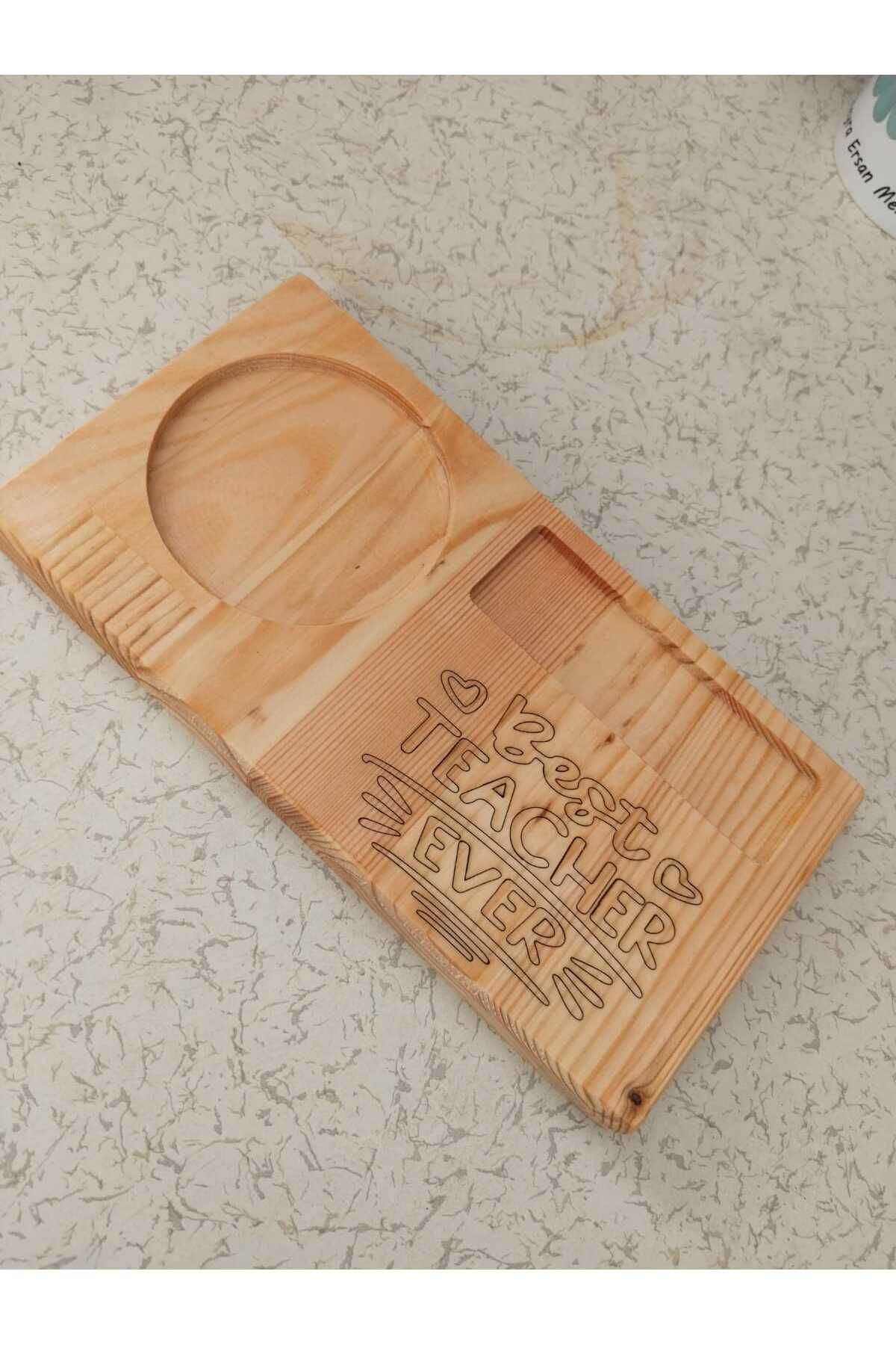 KaleTreeWood Kupa & Ahşap Tepsi Hediye Seti, En iyi öğretmen, Best Teacher Ever, Çiçekli Kupa, Sana özel