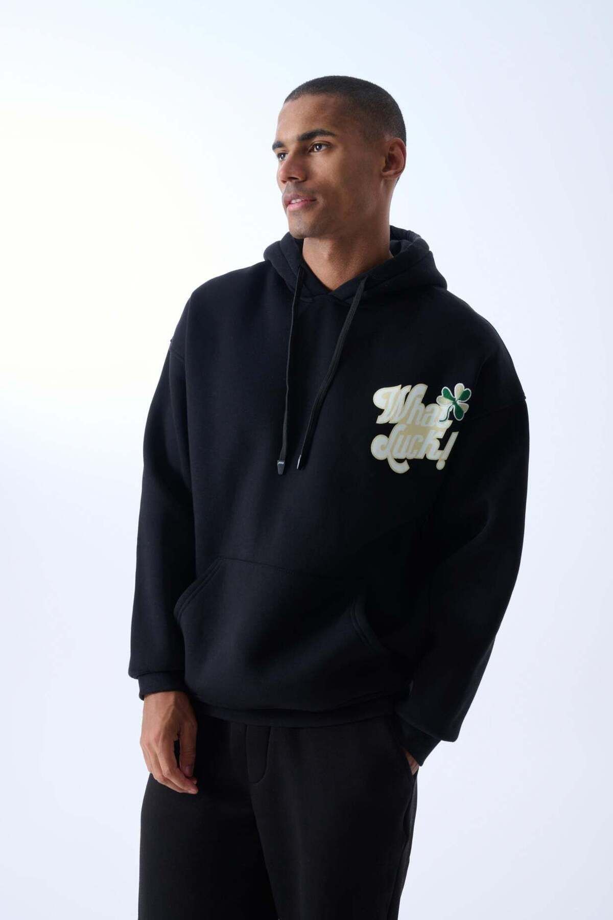 jaceyjace What Luck Kapüşonlu Oversize Sweatshirt - Siyah