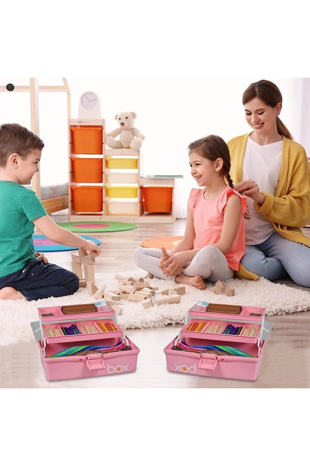 fulina-13,2'' Three-Layer Clear Plastic Storage Box,Multipurpose,Portable,for Art & Crafts,Sewing Supplies 6