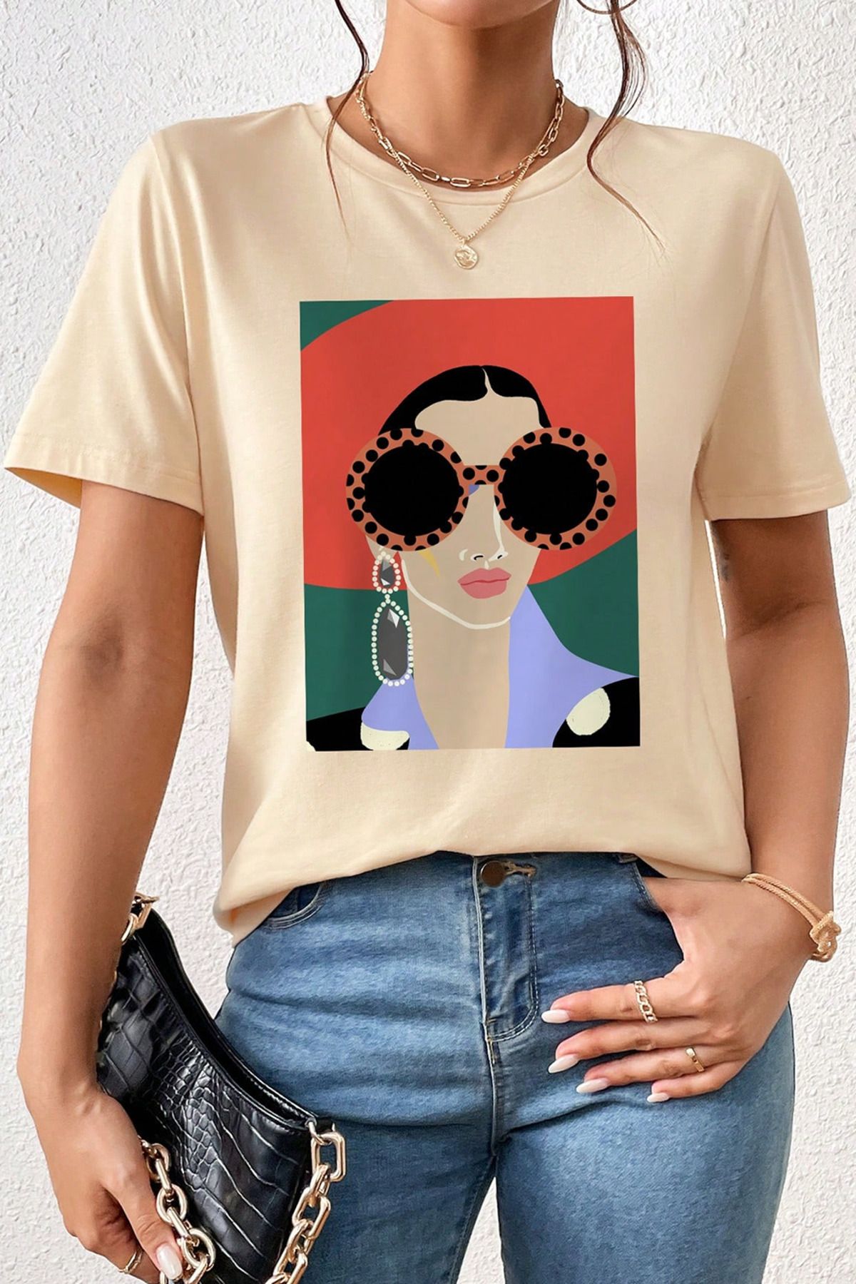ELFAMİ Portre Baskılı Oversize T-Shirt