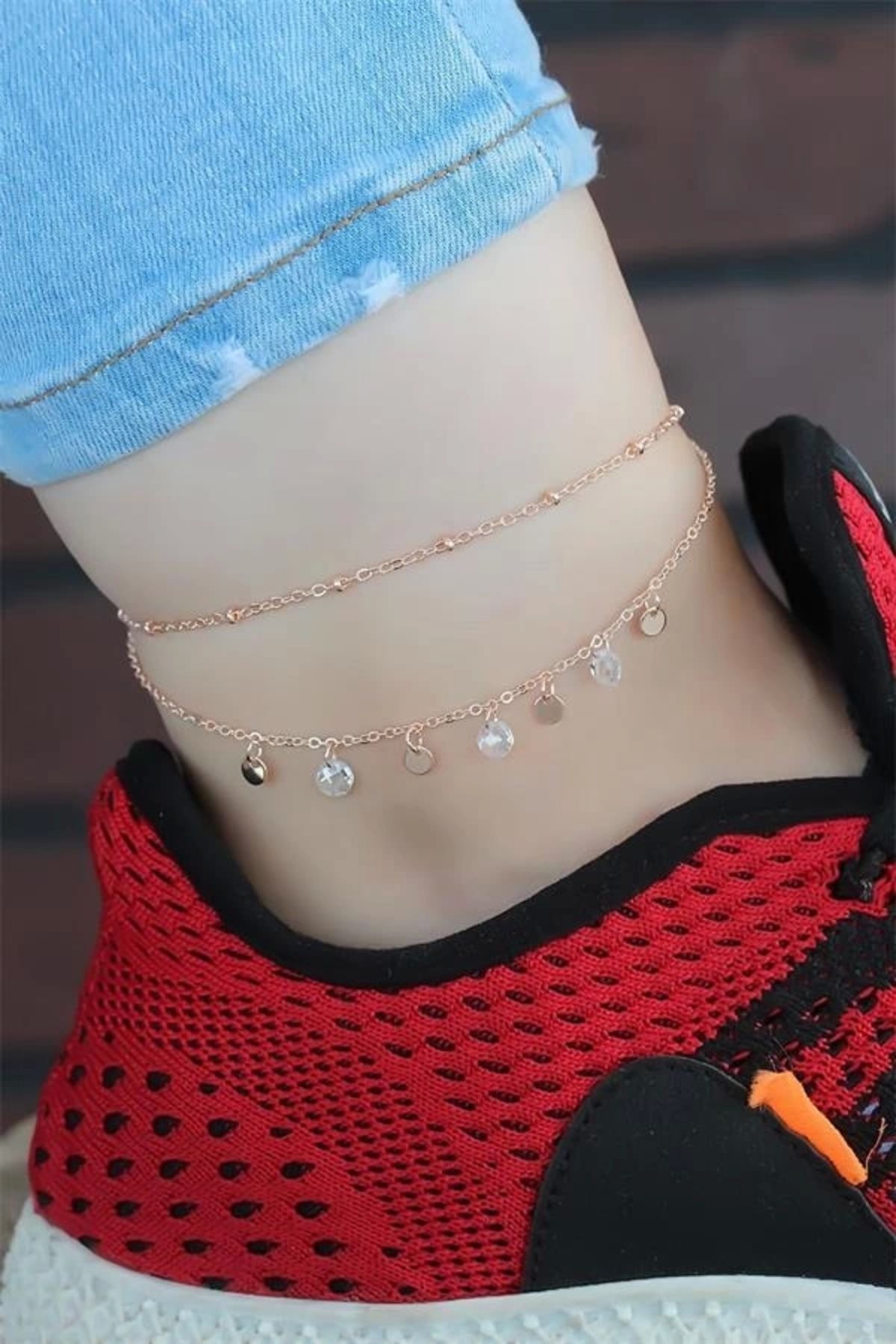 FASHIONLINE Zirkon Taşlı Çift Zincirli Rose Kaplama Hal Hal