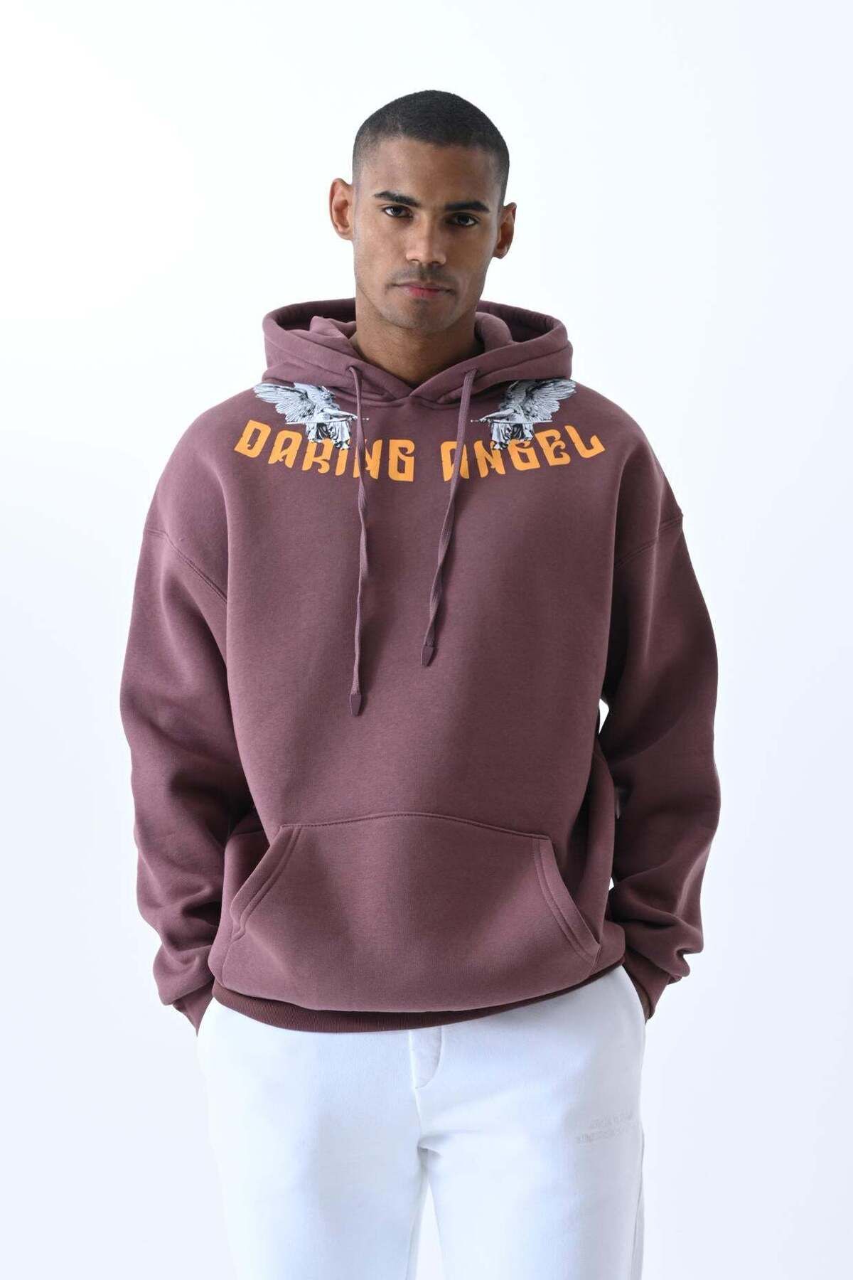 jaceyjace Angel Baskılı Kapüşonlu Oversize Sweatshirt - Mürdüm