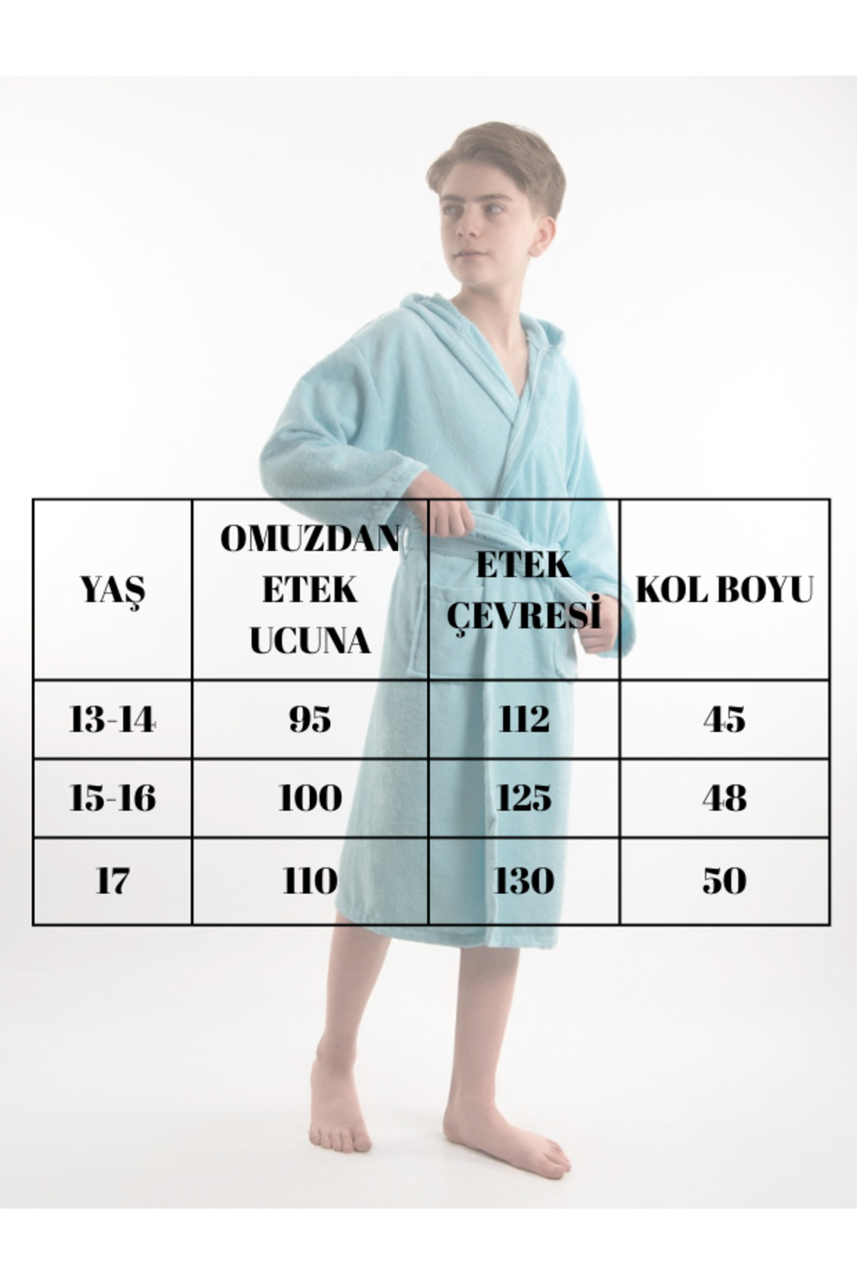 ROZET TEKSTİL Pamuklu Kapüşonlu Çocuk Garson Boy Unisex Cepli Bukle Kadife Bornoz fotoğrafı 5 (önizleme)