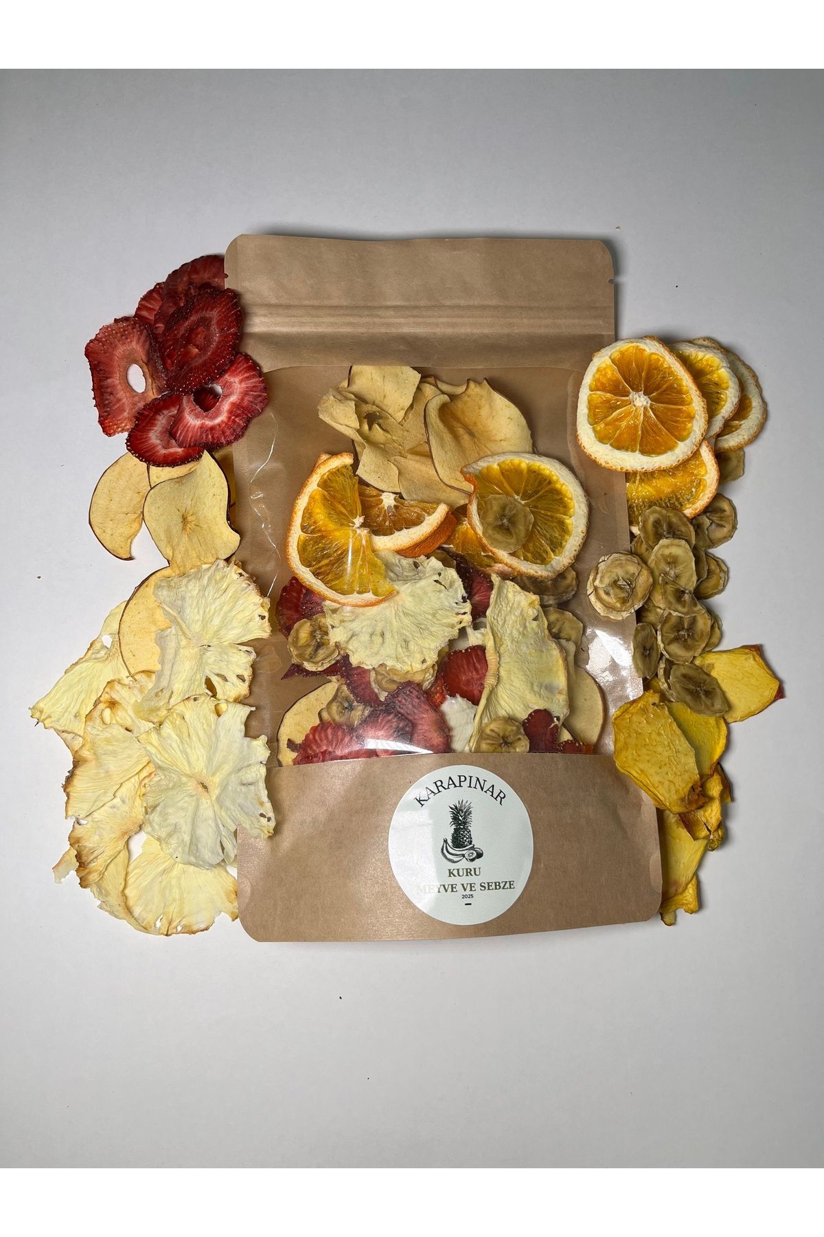 yöresel Kurutulmuş Karışık Meyve Cips 50gr Şeker İlavesiz (Elma,Portakal,Ananas,Çilek,Muz)