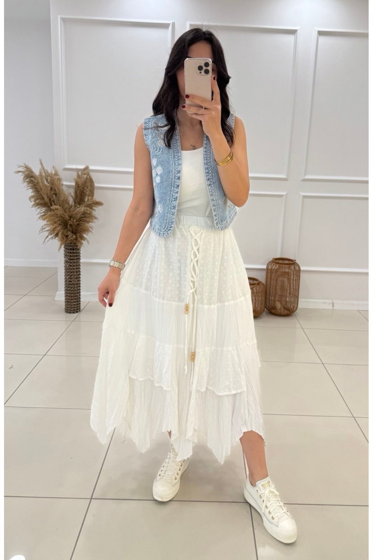 Butik Fistolu Parçalı Etek