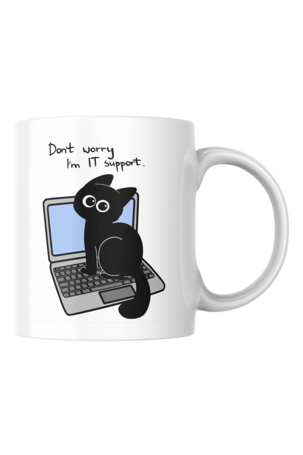TakeTshirt Kedi Baskılı Komik Kupa Bardak IT Support Hediyelik Çay Kahve Kupası Coffee Mug