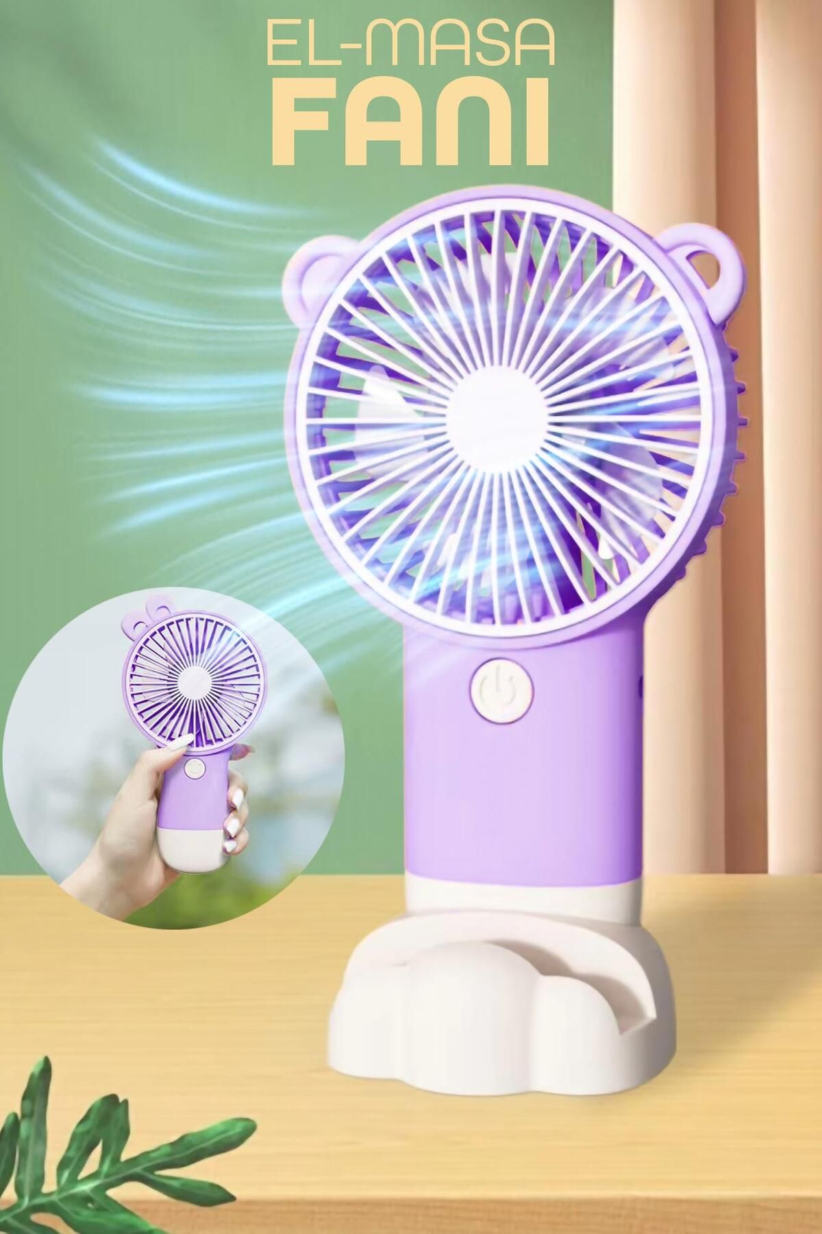 Telvesse Şarjlı Telefon Standlı Mini El Fanı Seyahat Masaüstü Vantilatör Taşınabilir Mini Fan Mor 0808