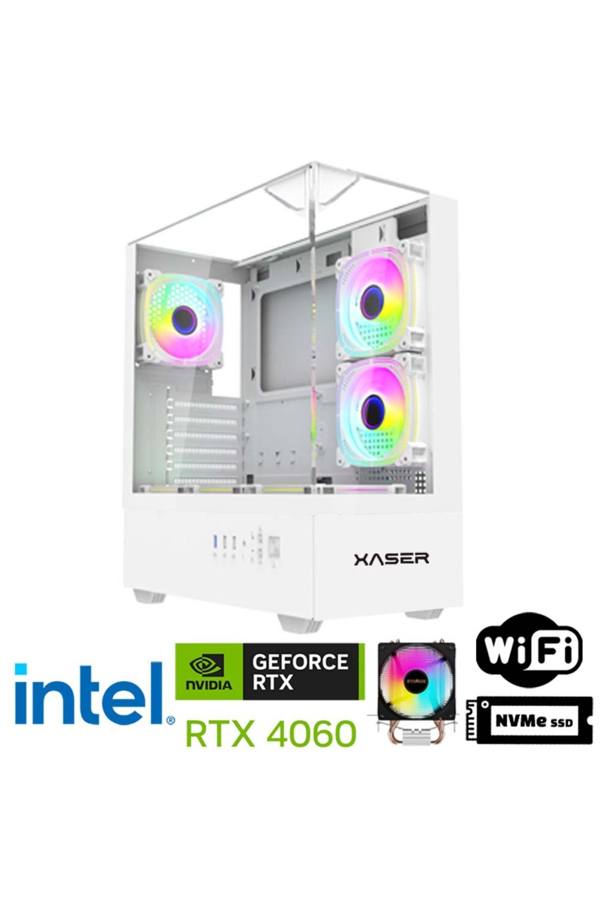XASER Xsr1105 i7 14700F 32GB DDR5 Ram 1TB M.2 NVMe SSD 8GB RTX4060 Beyaz Oyuncu Masaüstü Bilgisayarı