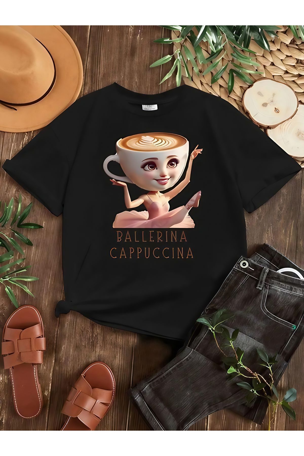 MECH BUTİK Ballerina Cappuccına Baskılı Unisex Tişört T-shirt