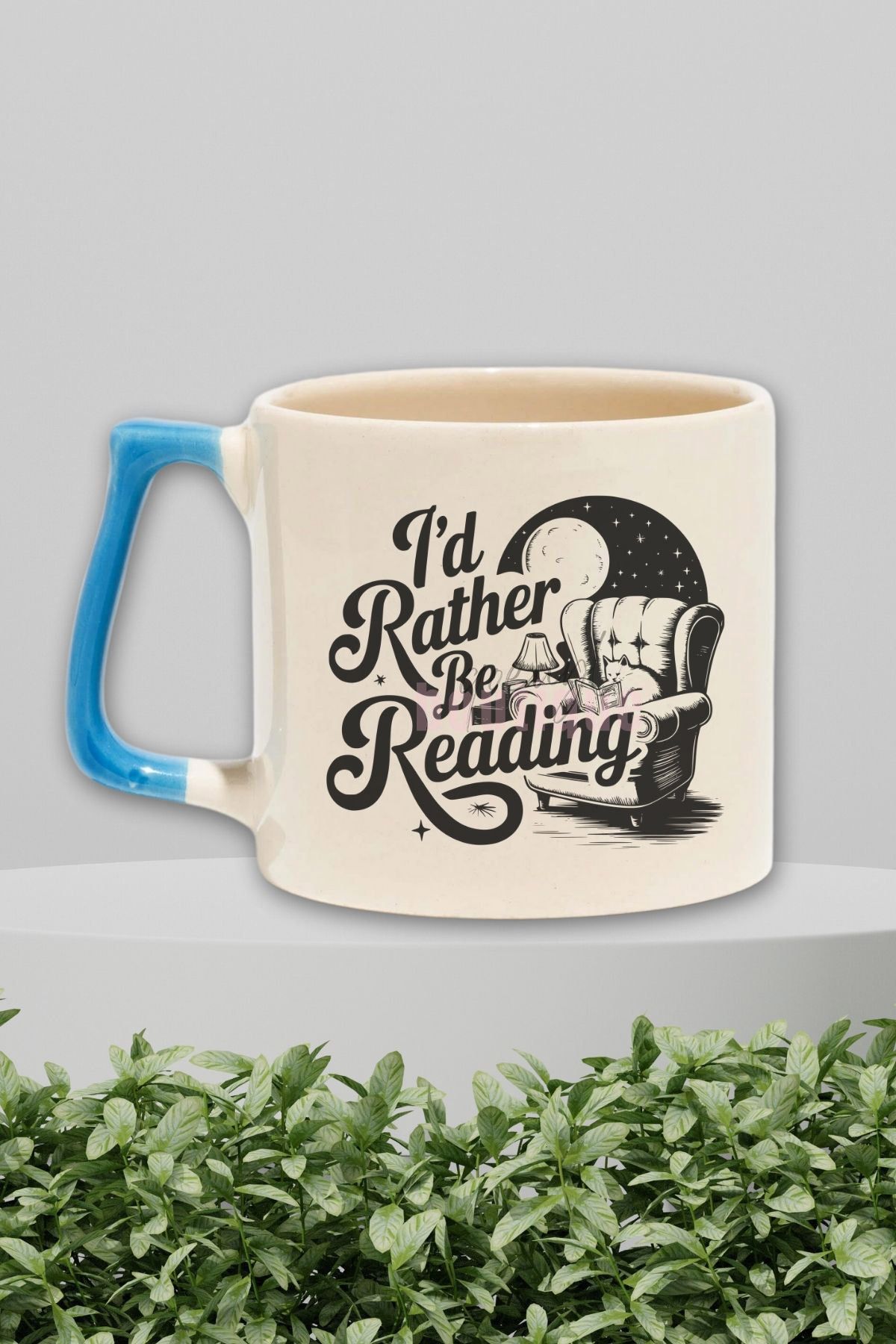 qoeuyl boutique I'd Rather Be Reading Temalı Kitap Okuma Tercihi Hediyelik Mavi Kulplu Kupa Bardak