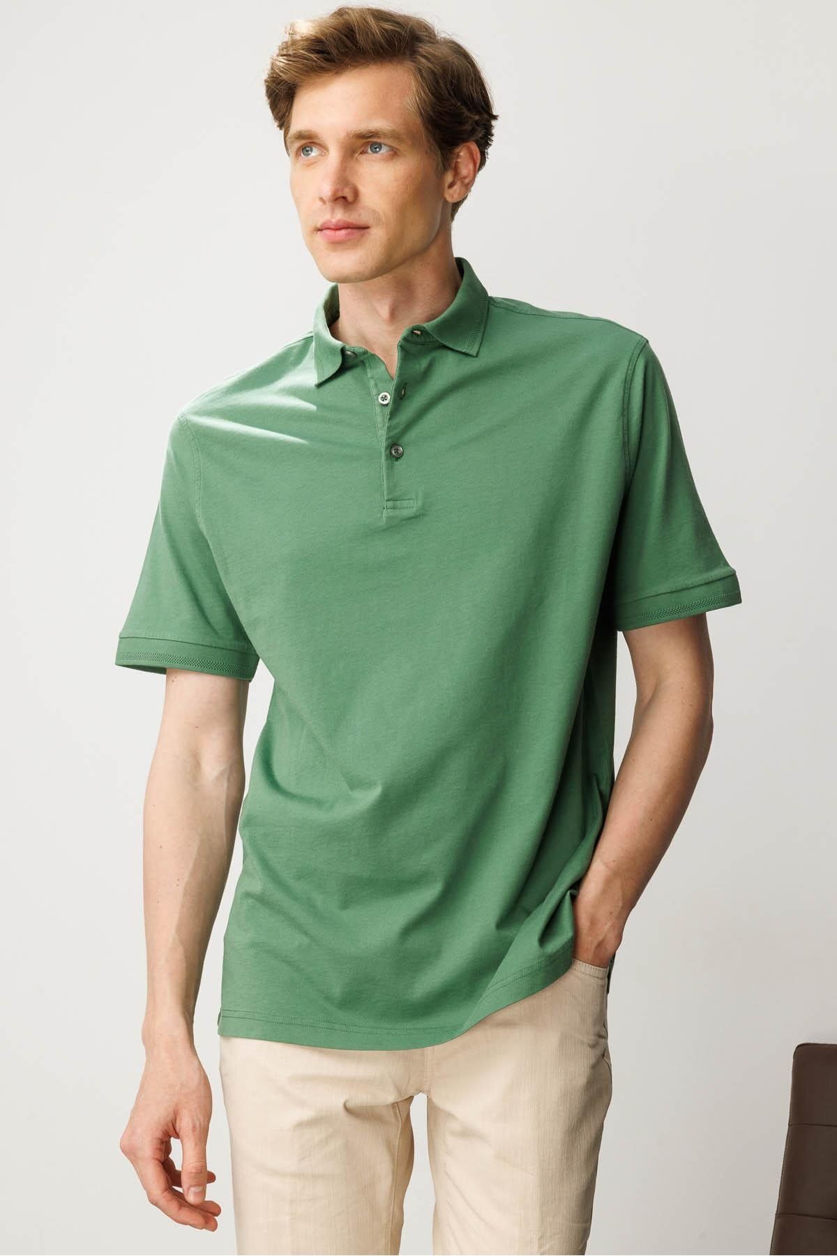 Desen Triko Erkek Polo Yaka T-shirt A.Yeşil