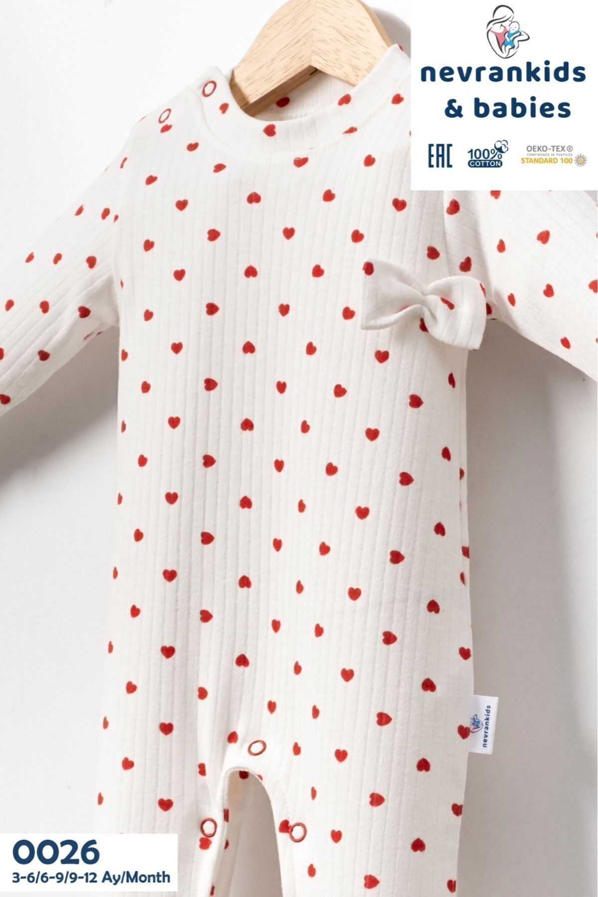 nevrankids Heart Pattern Bandanalı Kız Bebek 2’li Tulum - Ekru fotoğrafı 3 (önizleme)