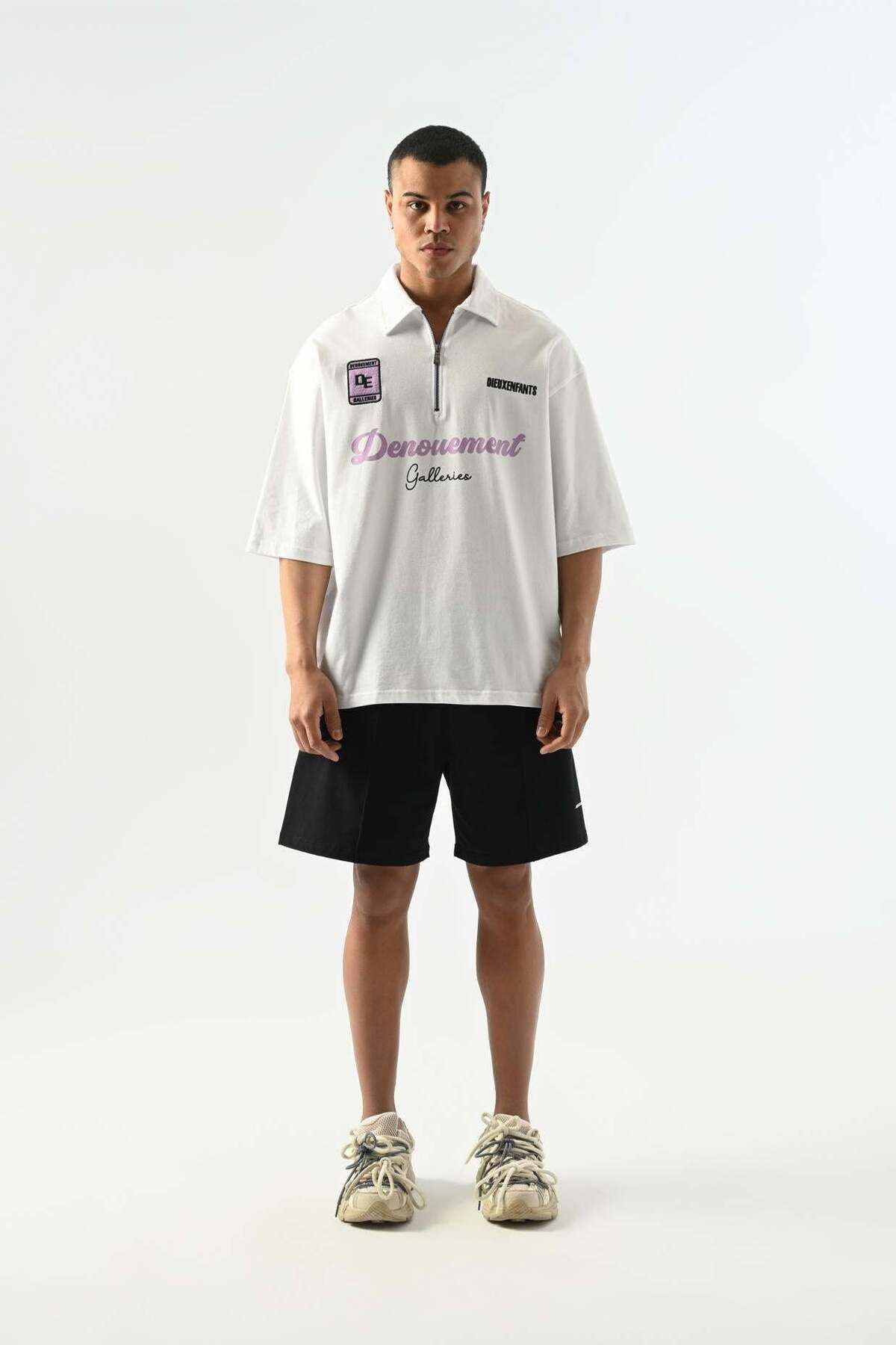 jaceyjace Denouement Yarım Fermuarlı Polo Yaka T-shirt - Beyaz