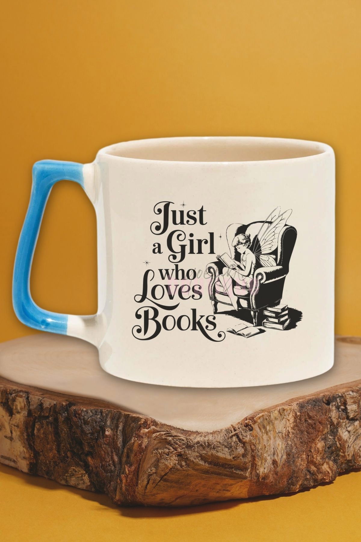 qoeuyl boutique Just A Girl Who Loves Books Baskılı Kitap Aşığı Kız Hediyelik Mavi Kulplu Kupa Bardak