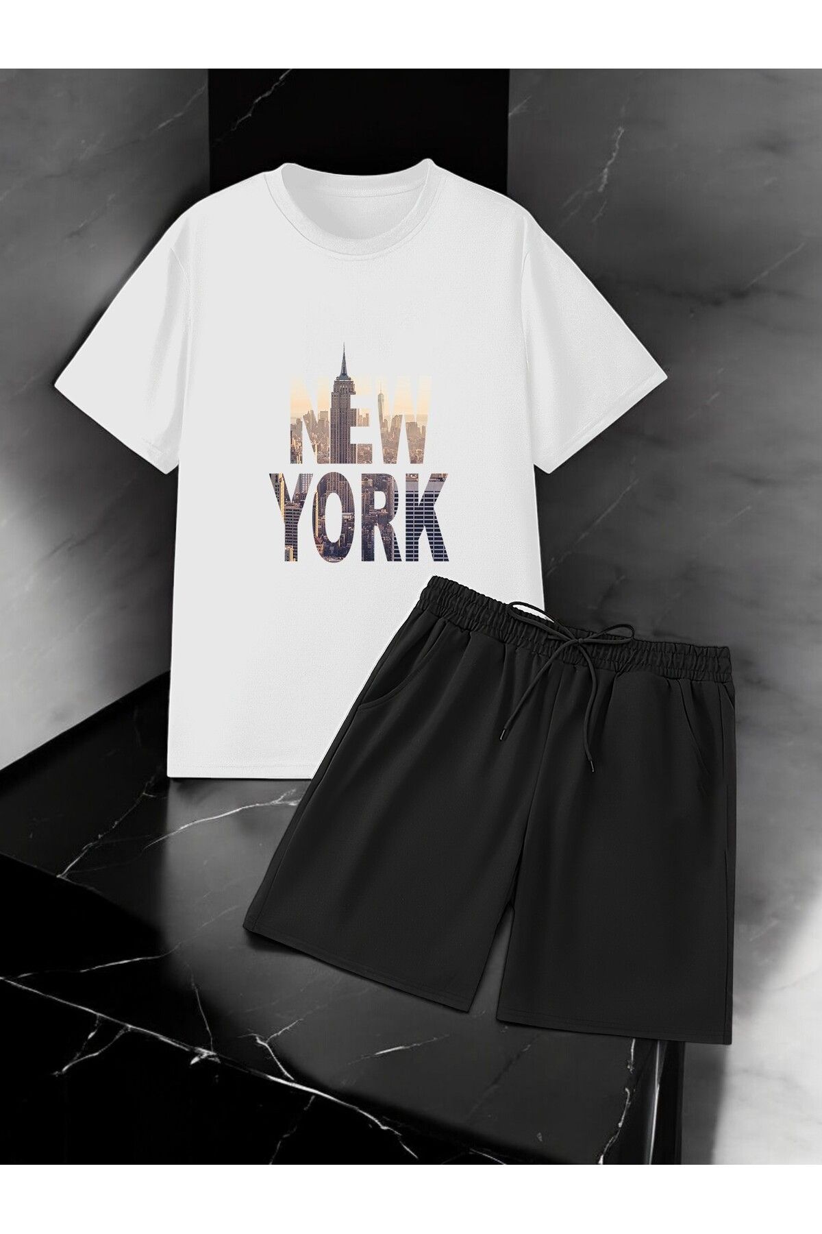 uyguntarz Unisex New York Tasarım Basklı Tshirt Şort Takımı