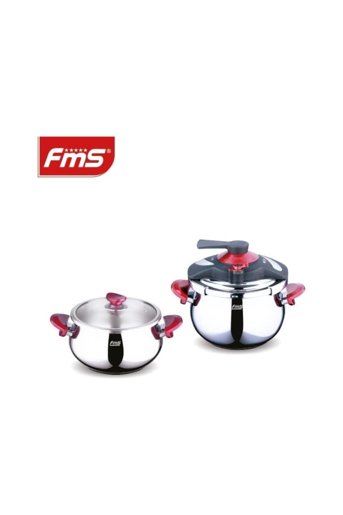 FMS Venüs İkiz 5 + 7 Litre Güveç Düdüklü Tencere Seti + Cam Kapak Kırmızı 3029