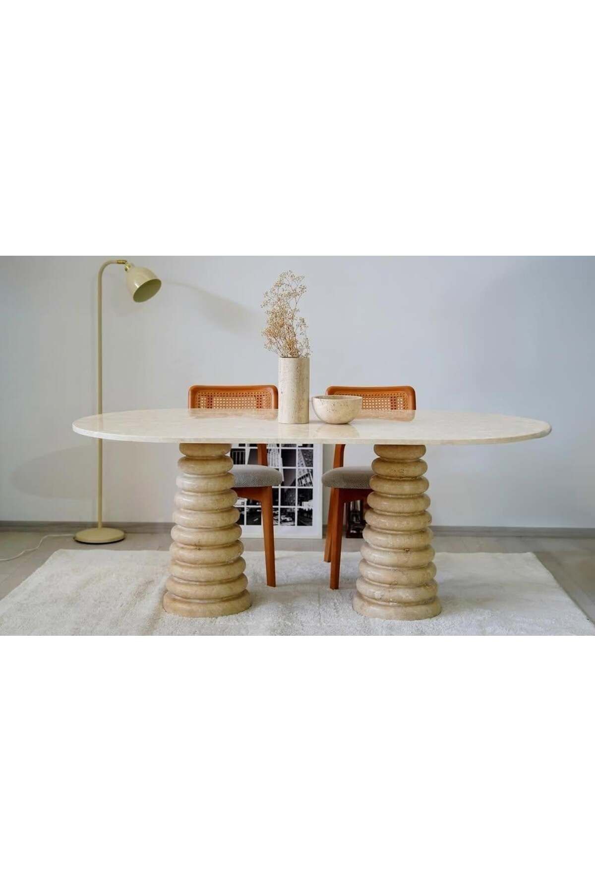 Sümeyra Marble Art Traverten Yemek Masası Tasarım Ayaklı