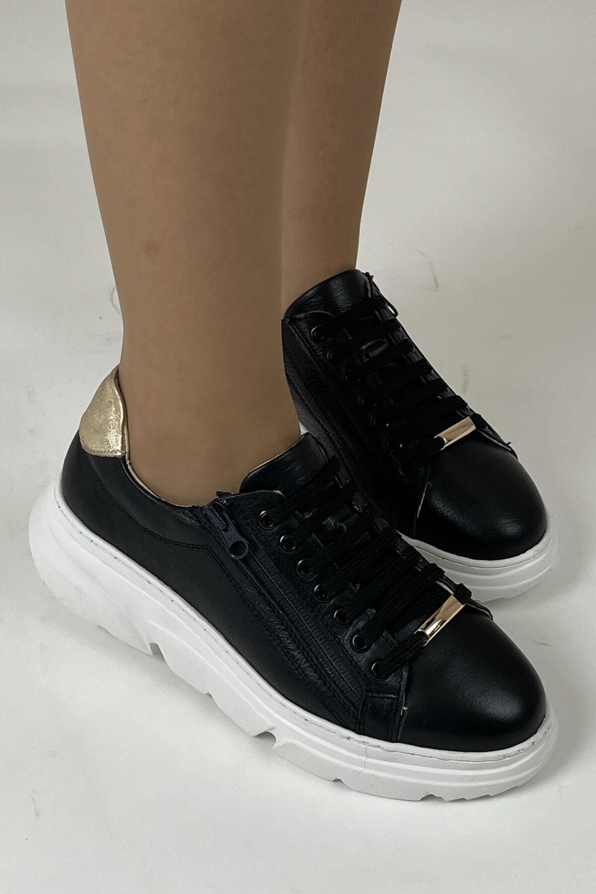 Majensia Yanı Fermuarlı Hakiki Deri Sneaker Ayakkabı