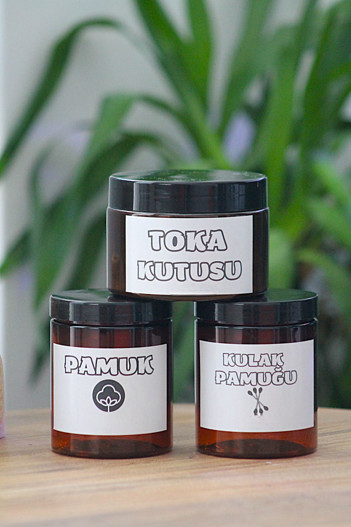 junibeliw 3lü Set BOŞ Amber Plastik Banyo Düzenleyici Kulak Pamuğu Pamuk Toka Etiketli Kavanoz 300ml