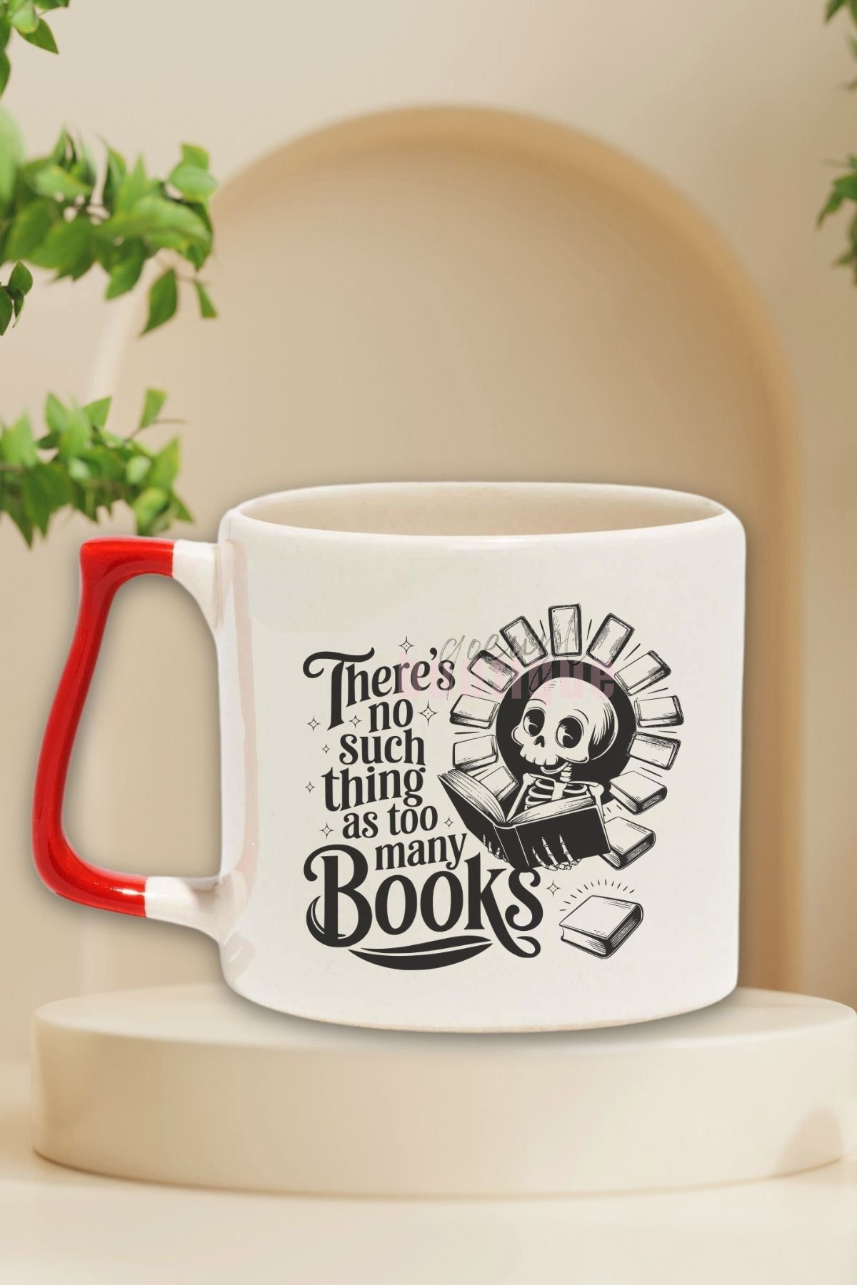 qoeuyl boutique There Is No Such Thing As Too Many Books Yazılı Kitap Sever Hediyelik Kırmızı Kulplu Kupa Bardak
