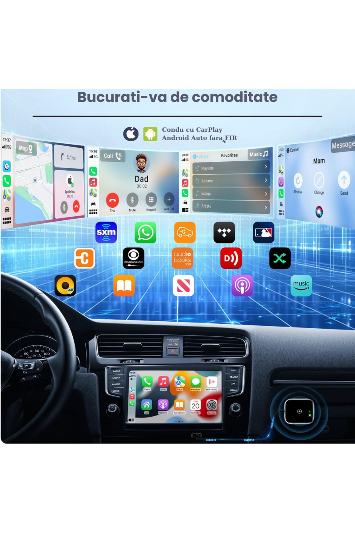 HASEPE-Carplay And Android Auto Wireless 2 In 1 Car Modulator, Ios 10 And Android 11 Compatible 9