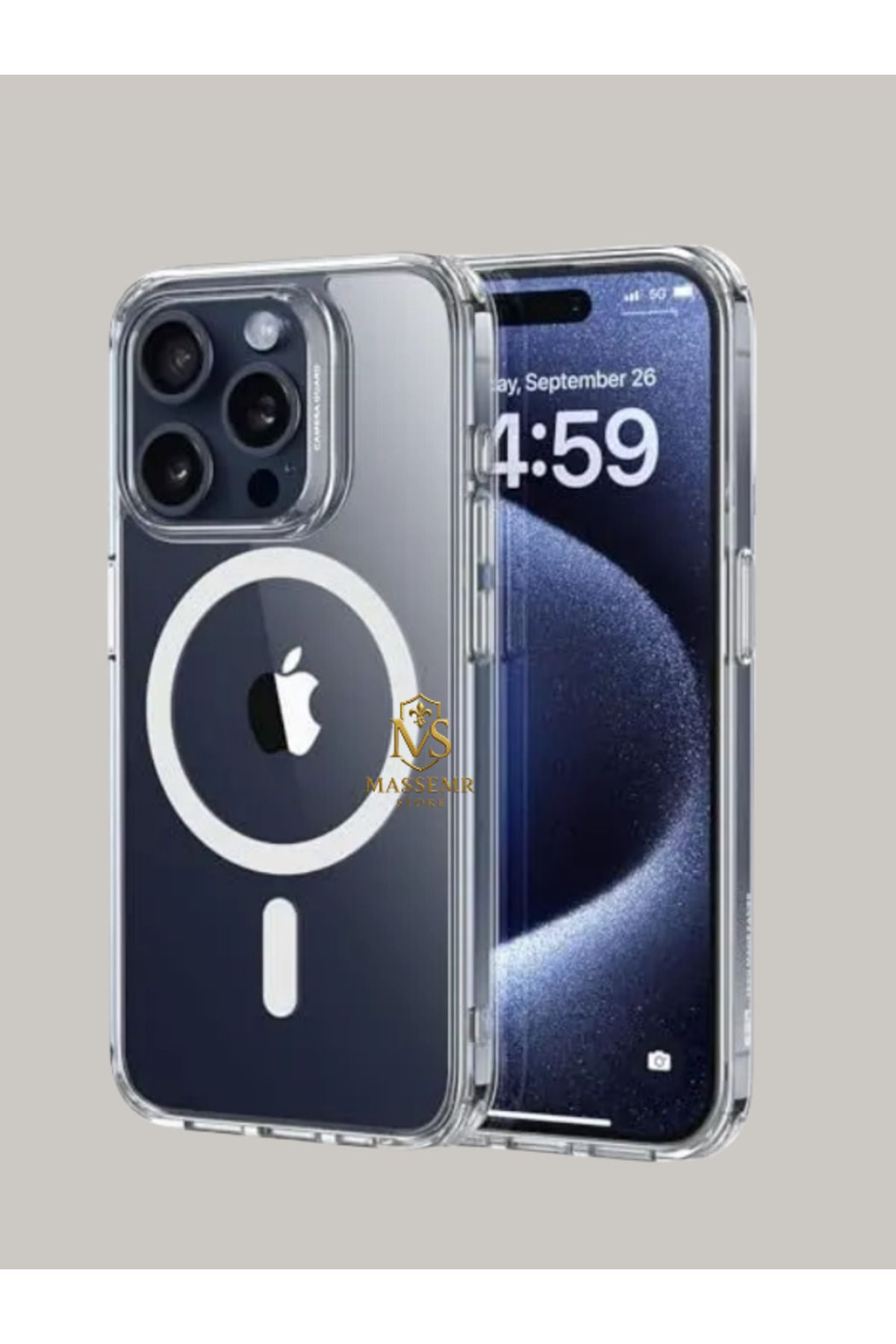 Massemr İPhone 15 Pro max Mıknatıslı Şeffaf MagSafe Uyumlu Kılıf – Darbeye Dayanıklı Şarj Destekli