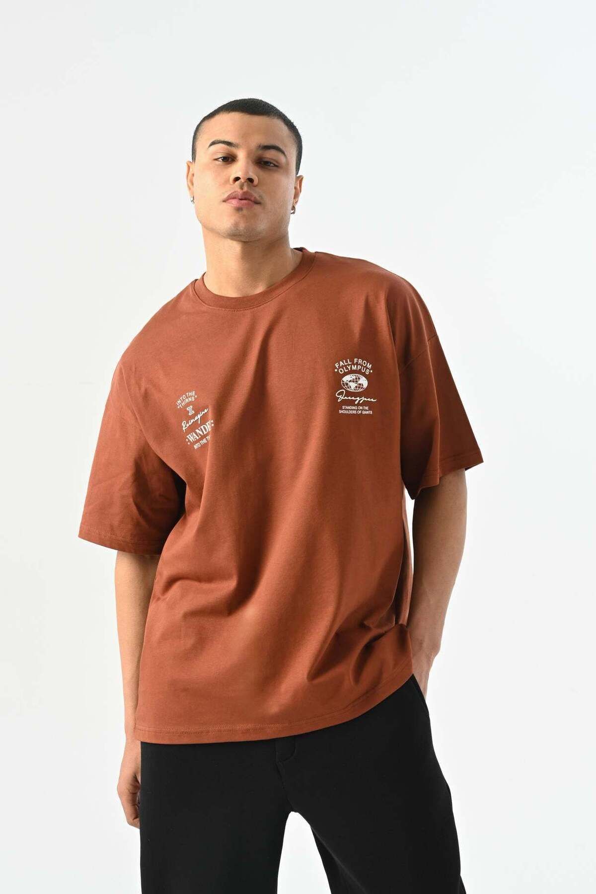 jaceyjace Olympus Oversize T-shirt - Açık Kahve