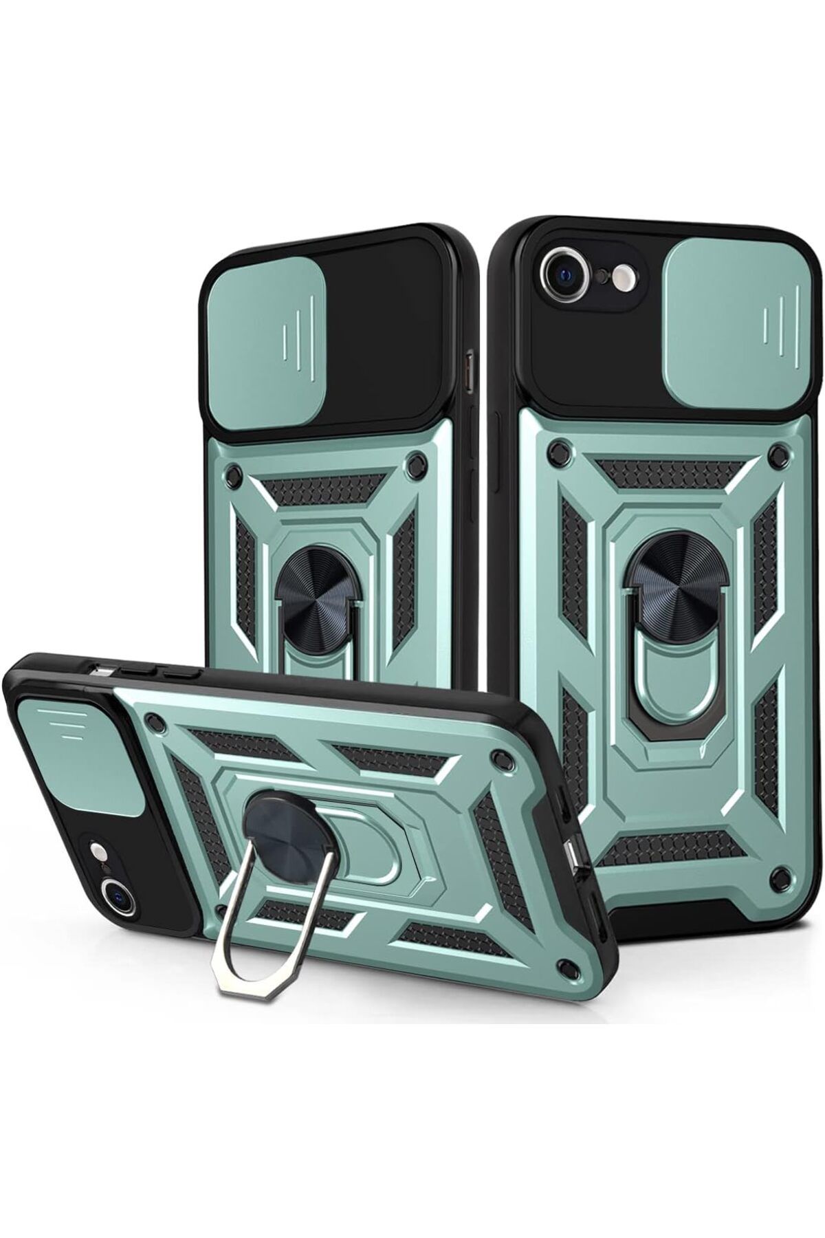 Rivor Apple iPhone 7 & iPhone 8 Kılıf Kamera Sürgülü Standlı Yüzüklü Darbe Emici Koruyucu Tank Kapak