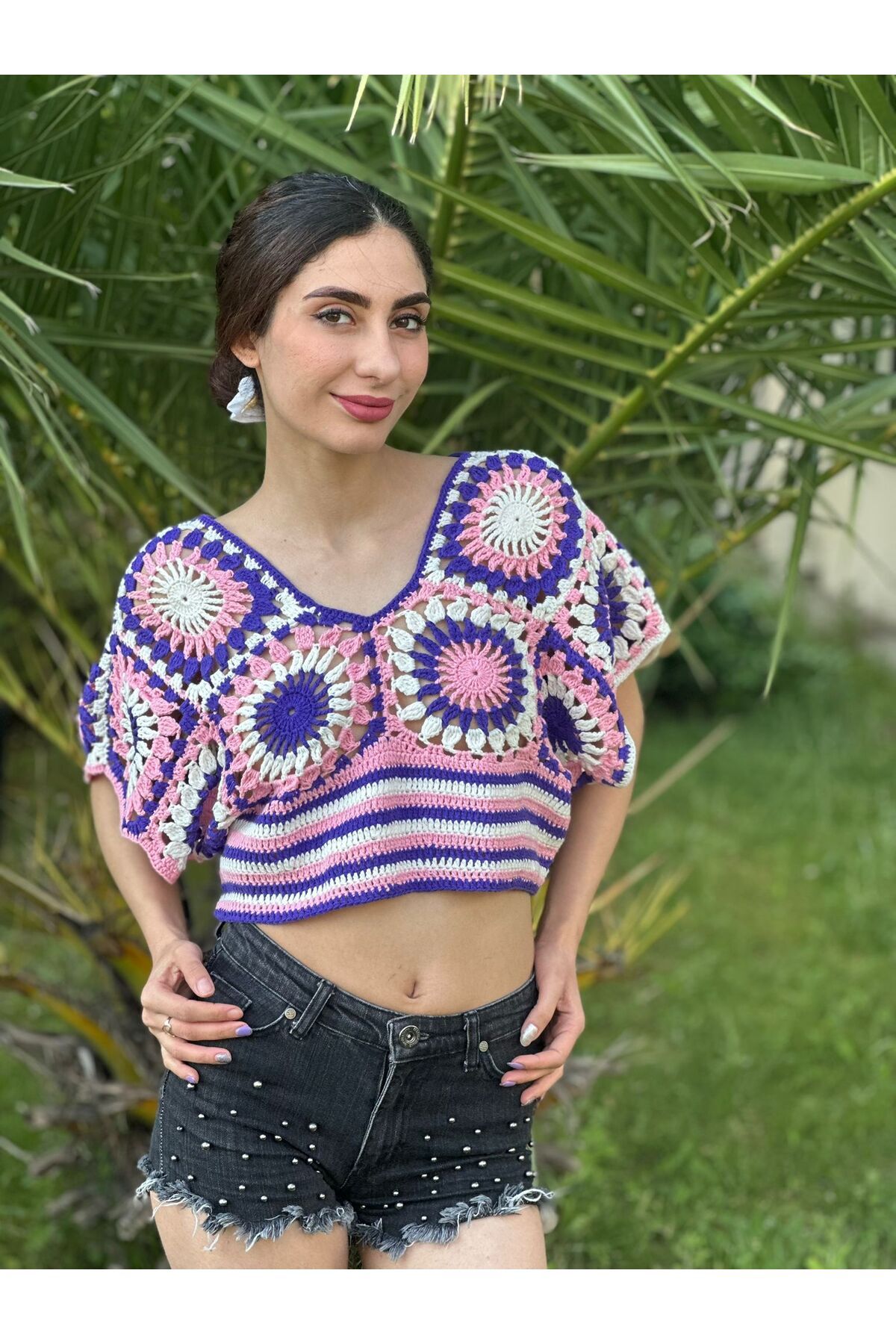 Gönülden Tasarım EL ÖRGÜSÜ ETNİK KADIN CROP BLUZ