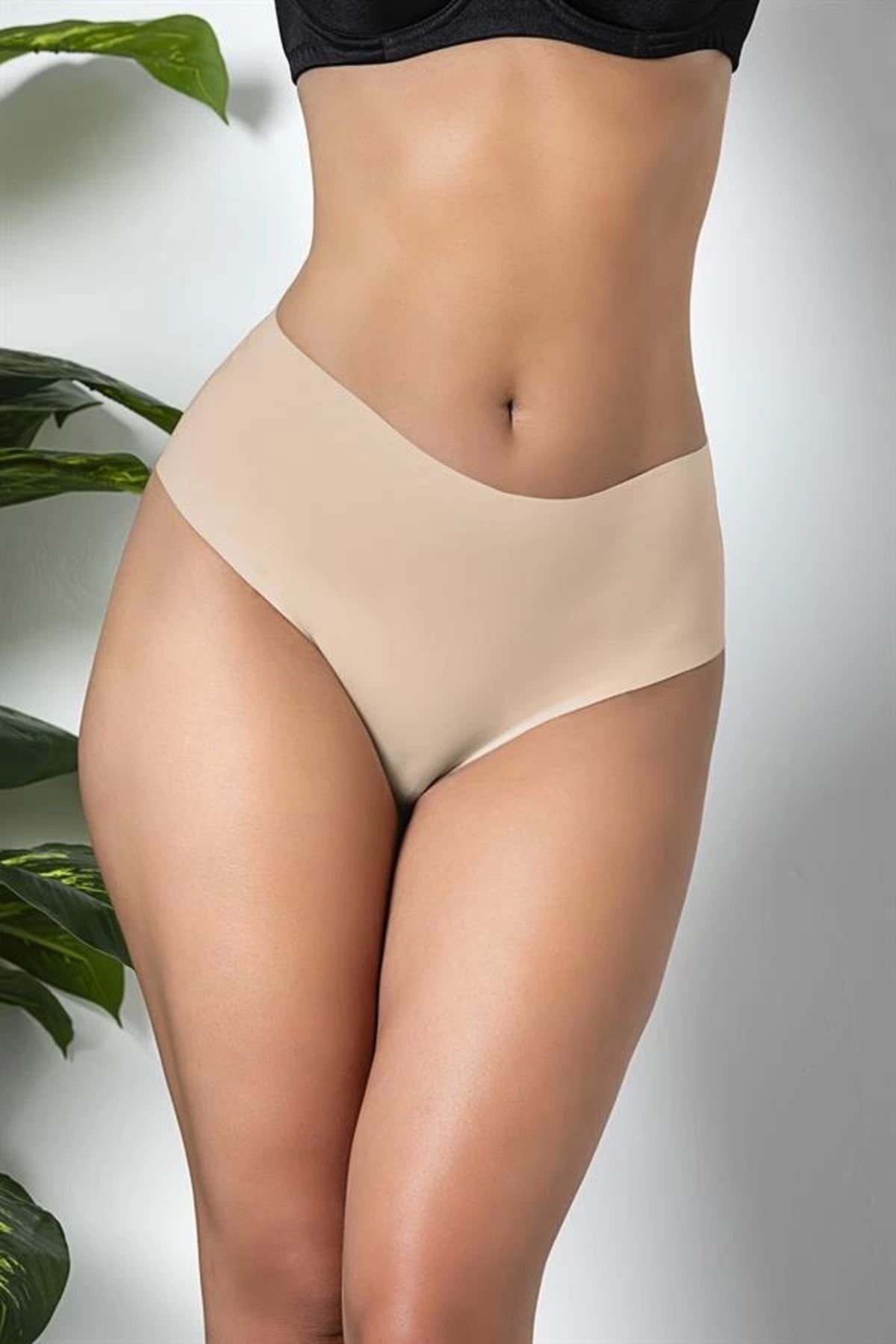 Miravm 3'lü Paket Dikişsiz, İz Yapmaz, Lazer Kesim, Yüksek Bel Slip Külot Cappucino (brf21263)