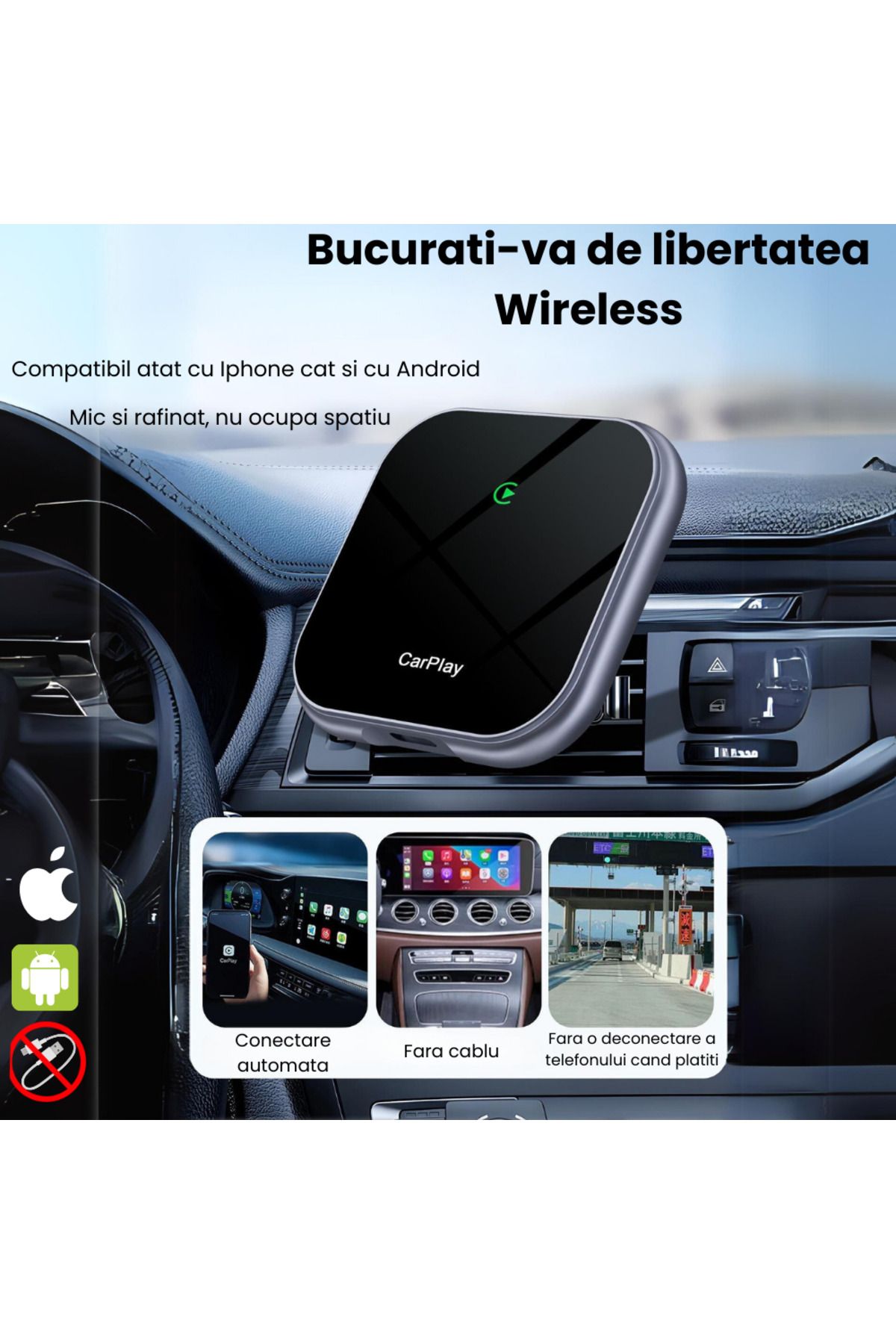 HASEPE-Carplay And Android Auto Wireless 2 In 1 Car Modulator, Ios 10 And Android 11 Compatible 5