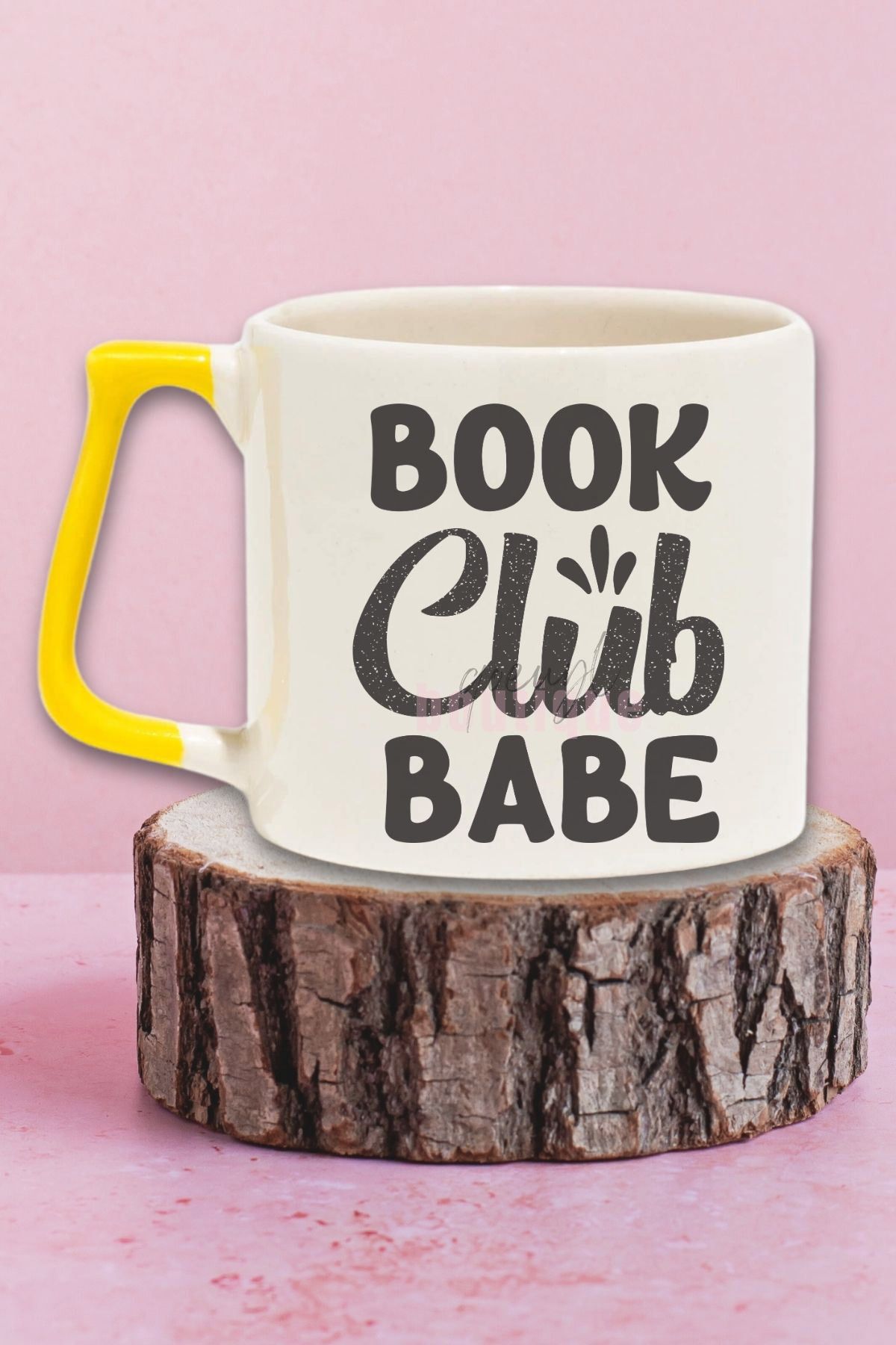 qoeuyl boutique Book Club Babe Baskılı Kitap Kulübü Kızı Hediyelik Sarı Kulplu Kupa Bardak