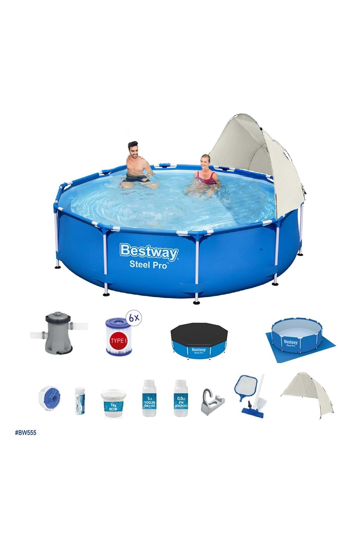 BESTWAY Gölgelikli Prefabrik Havuz Seti 305x76cm