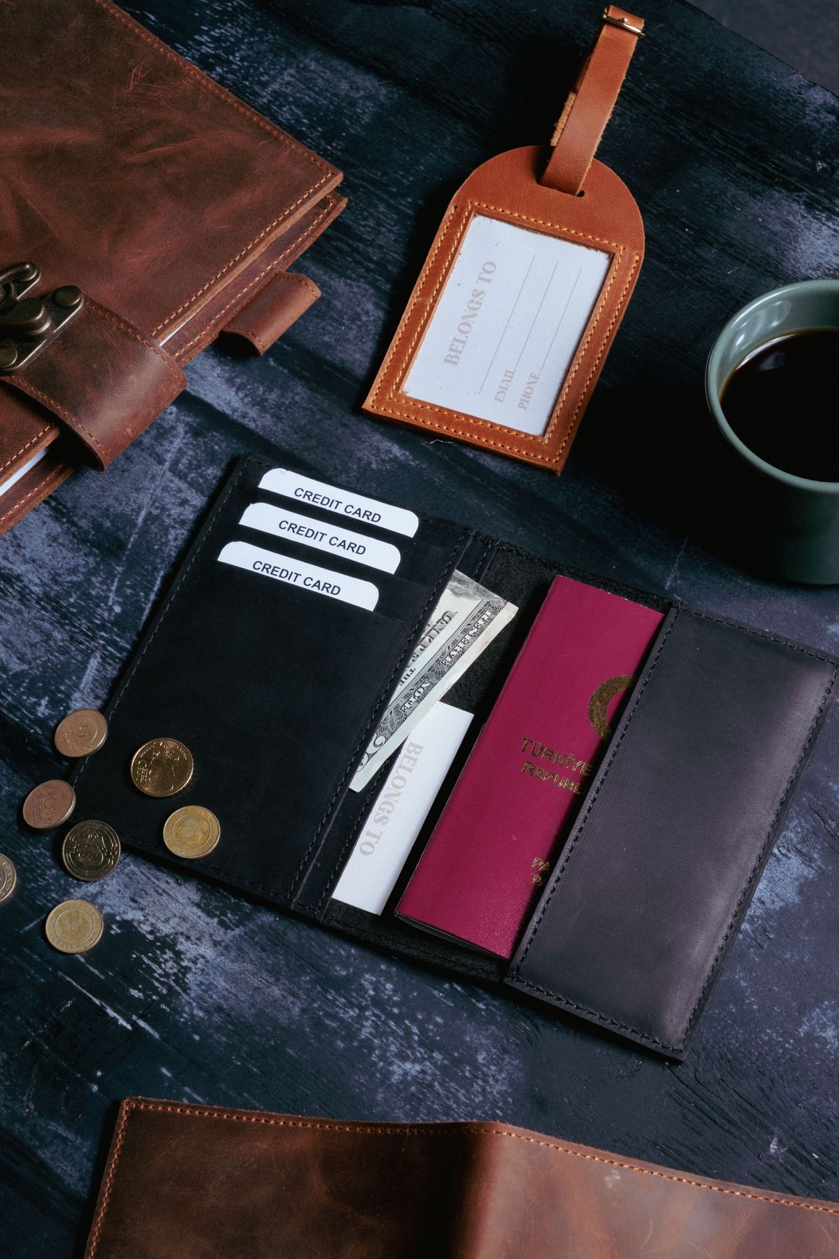 saraci leather craft Hakiki Deri Pasaportluk ve Kartlıklı Cüzdan