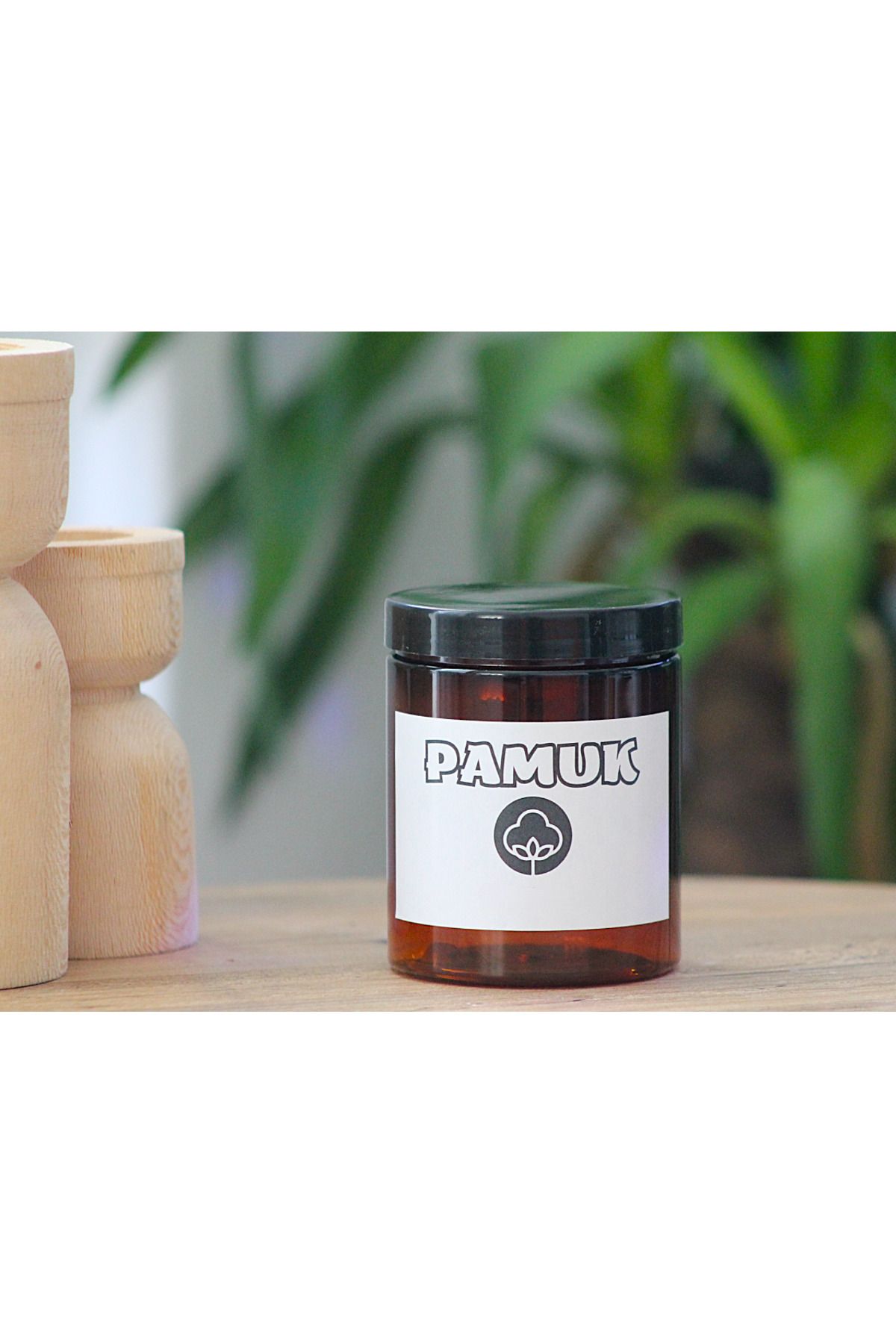 junibeliw Amber Plastik BOŞ Banyo Düzenleyici Pamuk Etiketli Kavanoz 300ml (G:7cm Y:9cm)